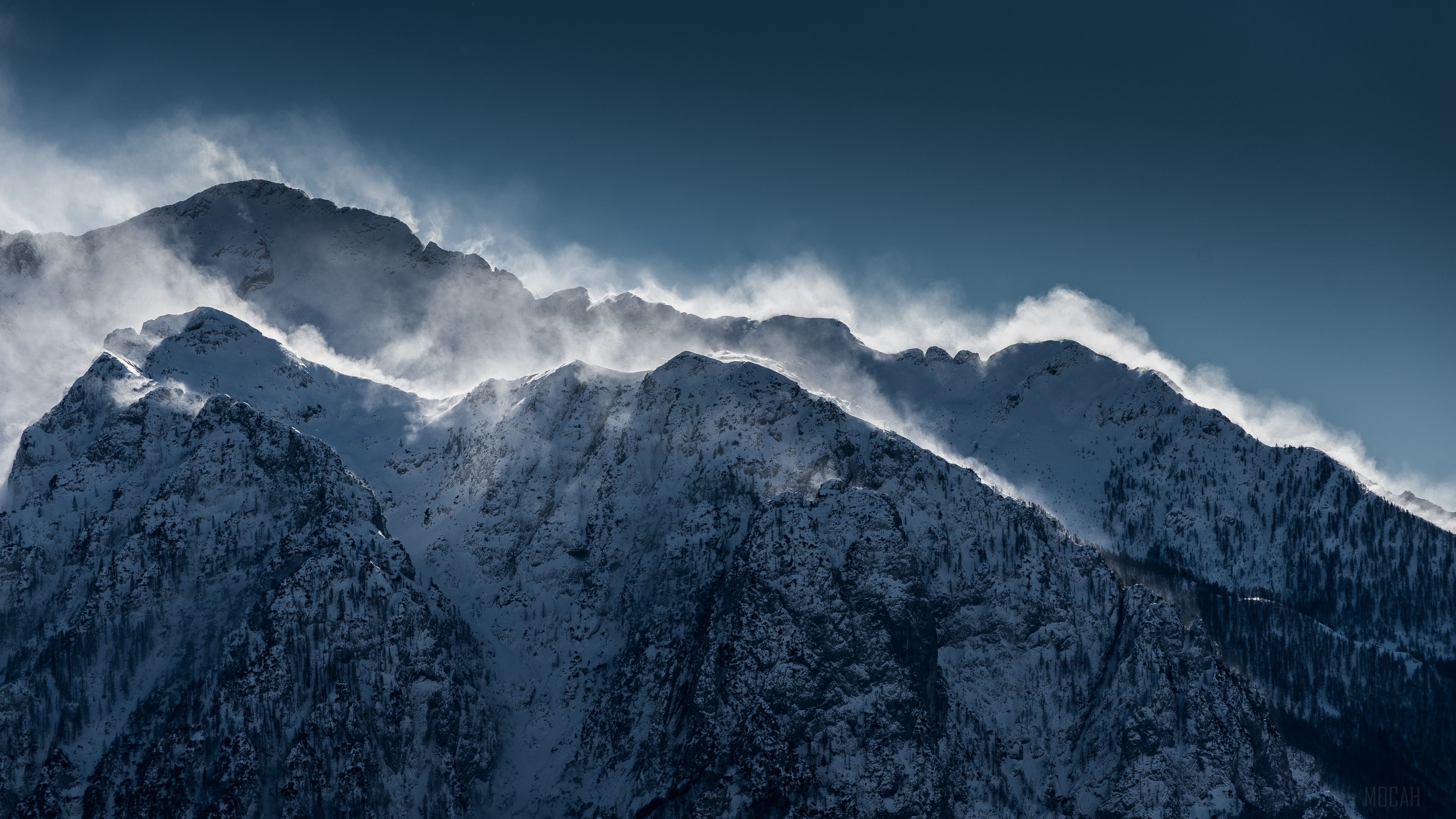 Clouds Over Snow Mountain Range 4K HD Wallpaper