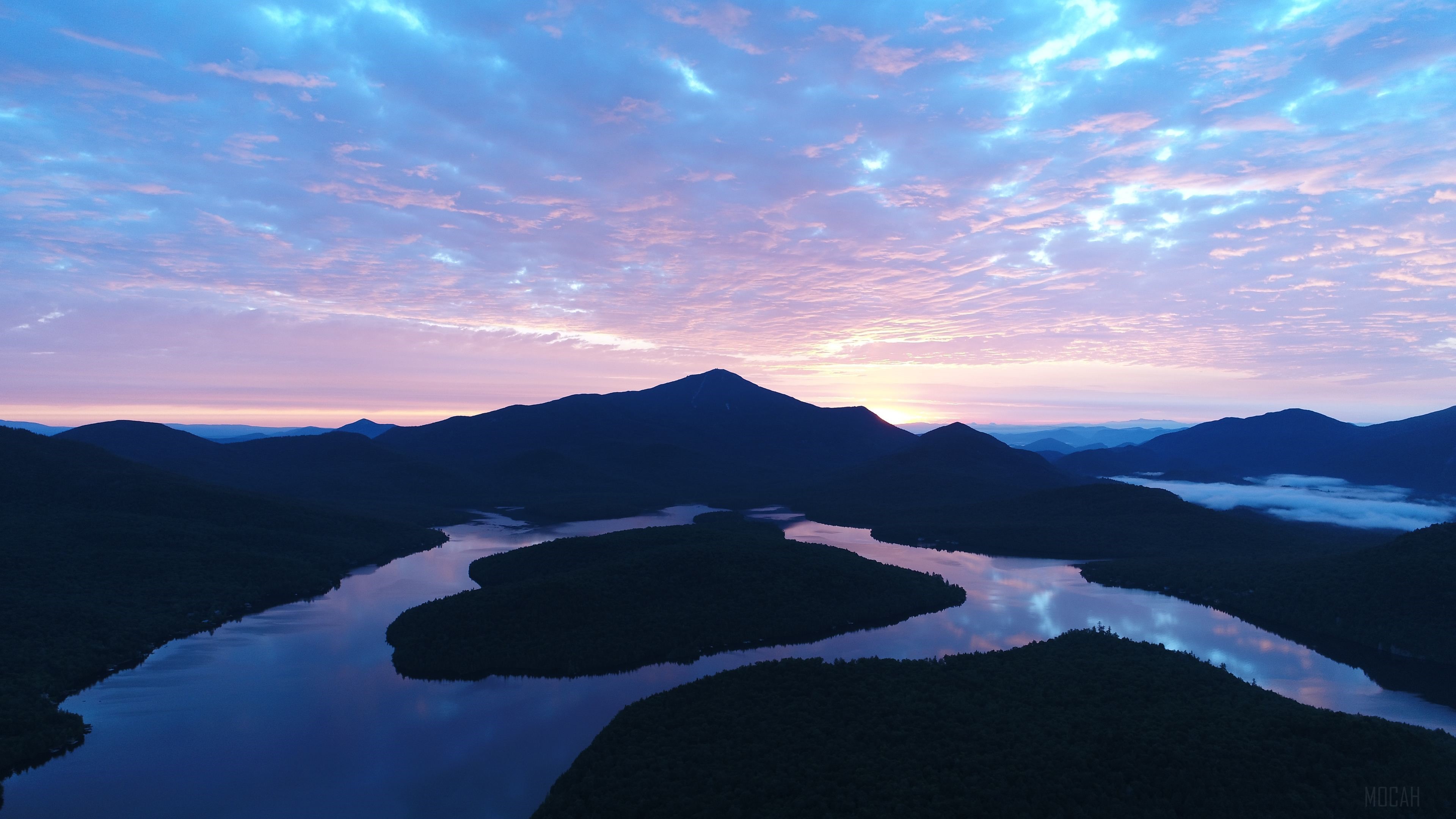Sunset over mountains and lake 4K HD Wallpaper