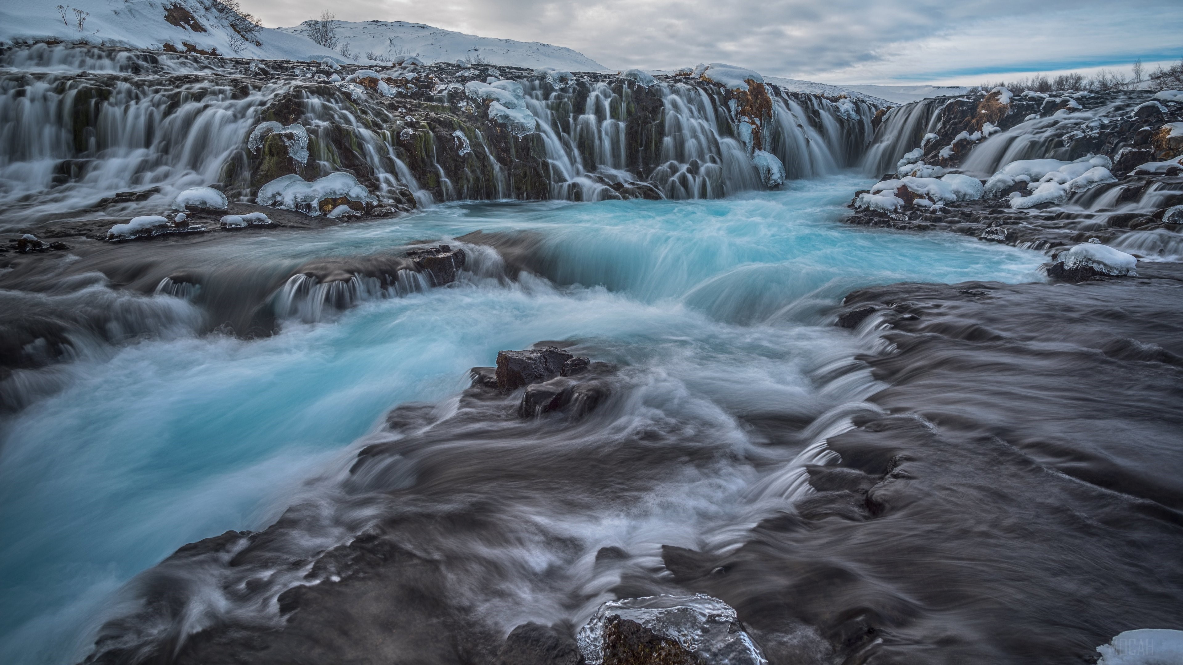 Bruarfoss Waterfall in Winter Iceland 4K HD Wallpaper