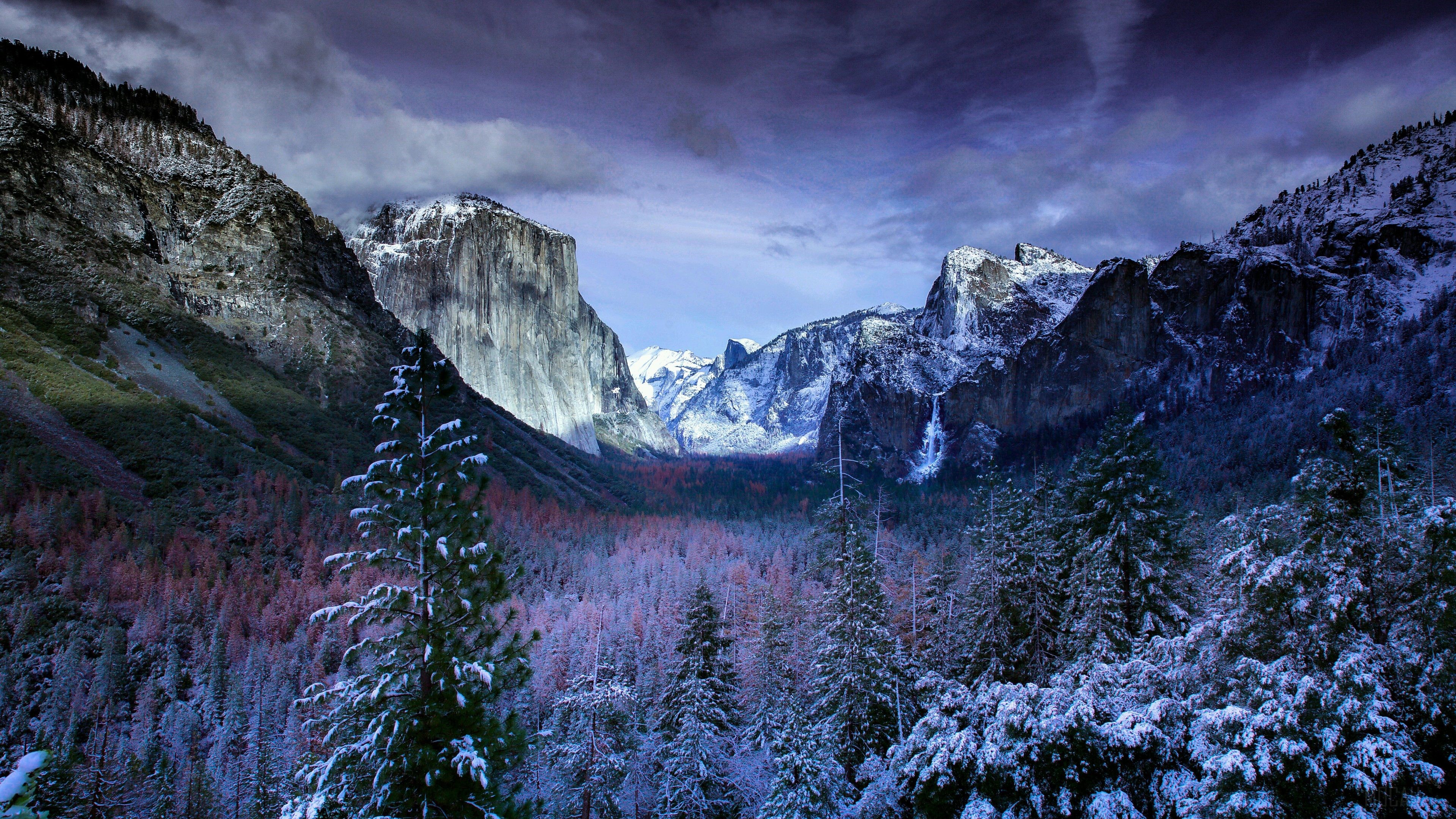 Winter Scene in Yosemite Valley with El Capitan HD Wallpaper