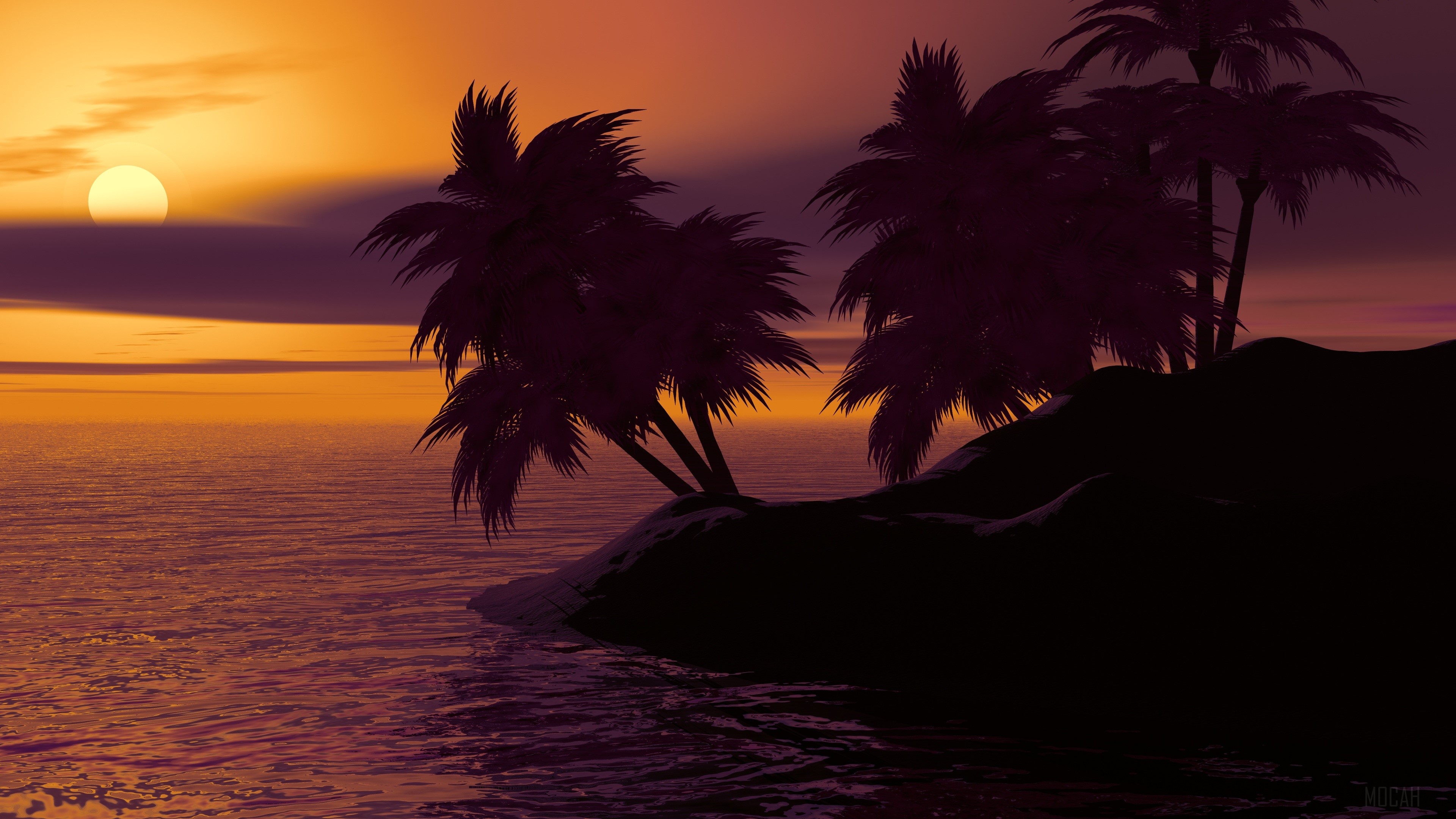 Island Palm Sunset 4K HD Wallpaper