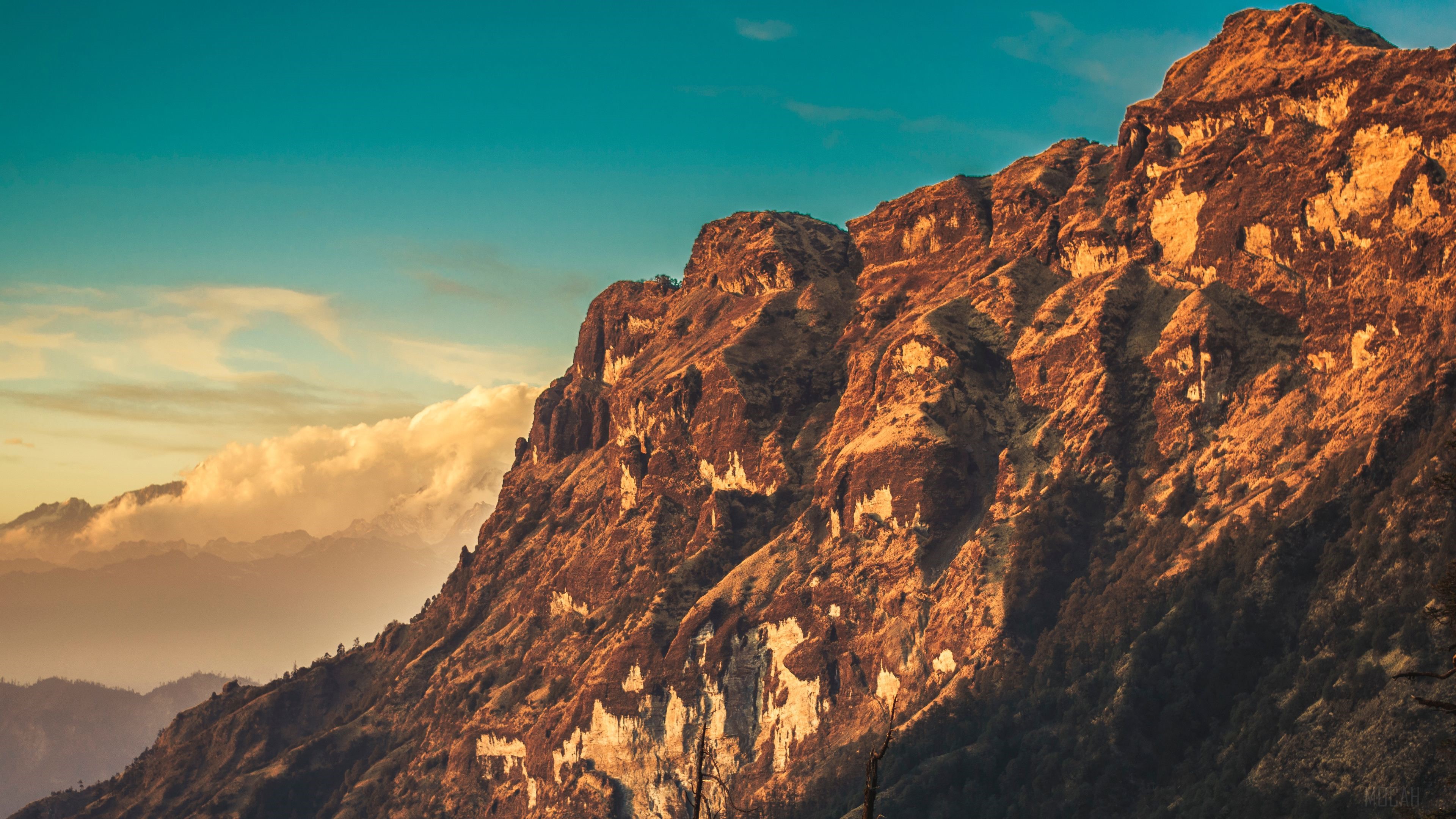 Mountains with Clouds and Blue Sky 4K HD Wallpaper