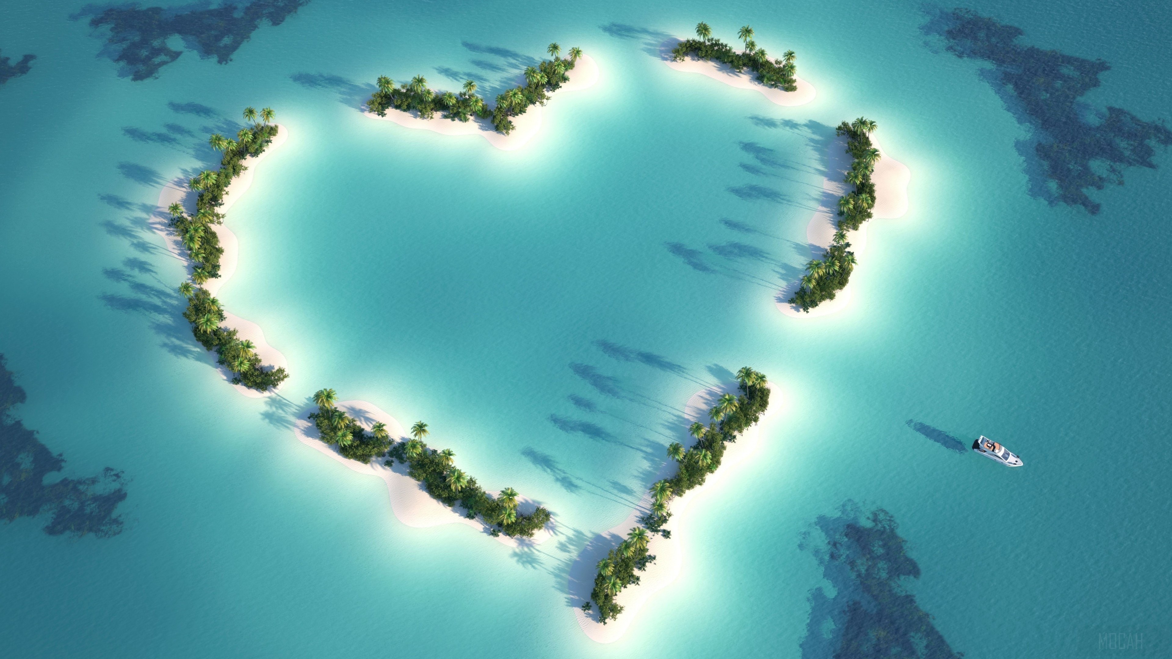 Heart-shaped islands in the Indian Ocean 4K HD Wallpaper