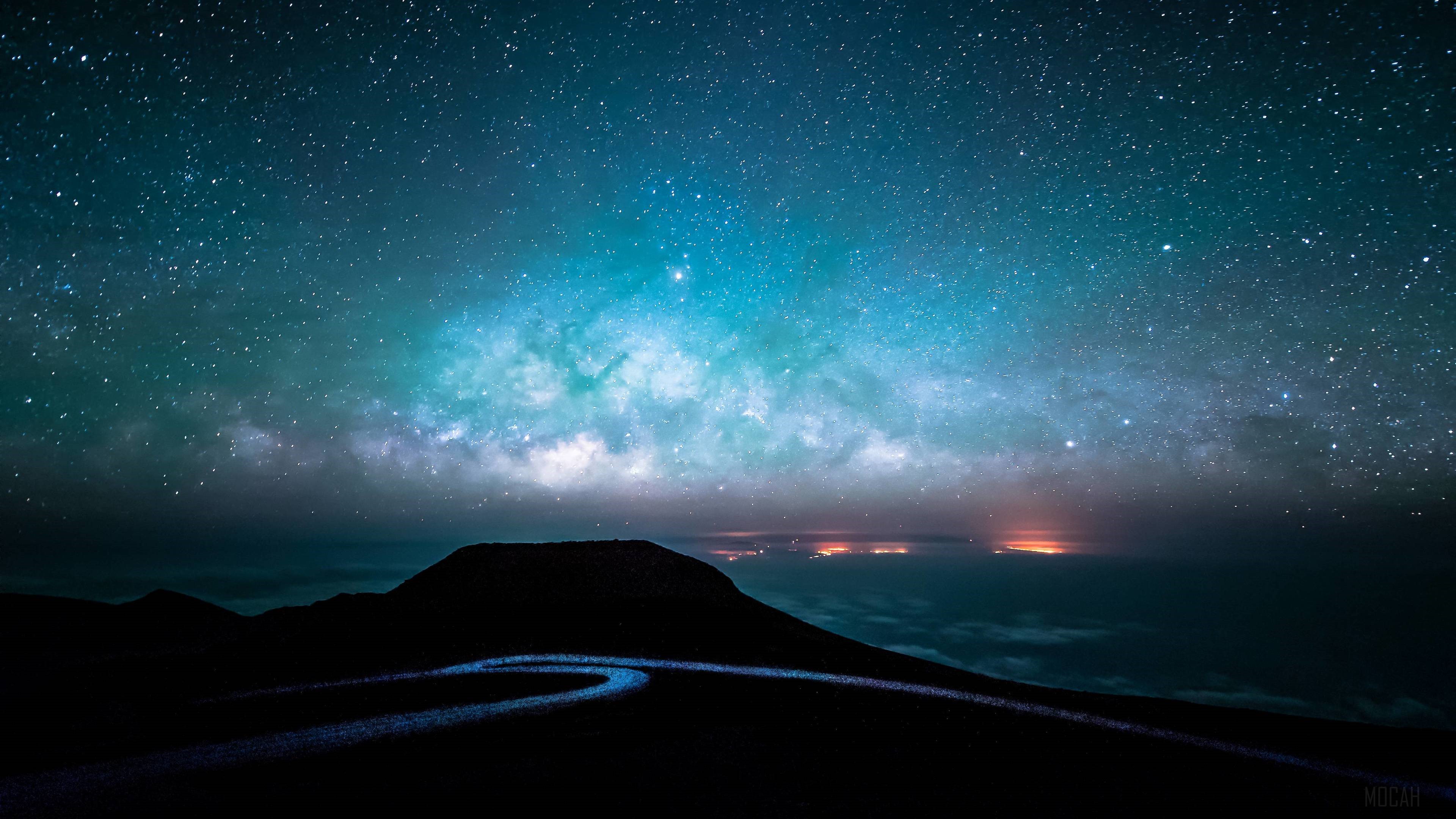 Starry Sky Over Road At Night HD Wallpaper