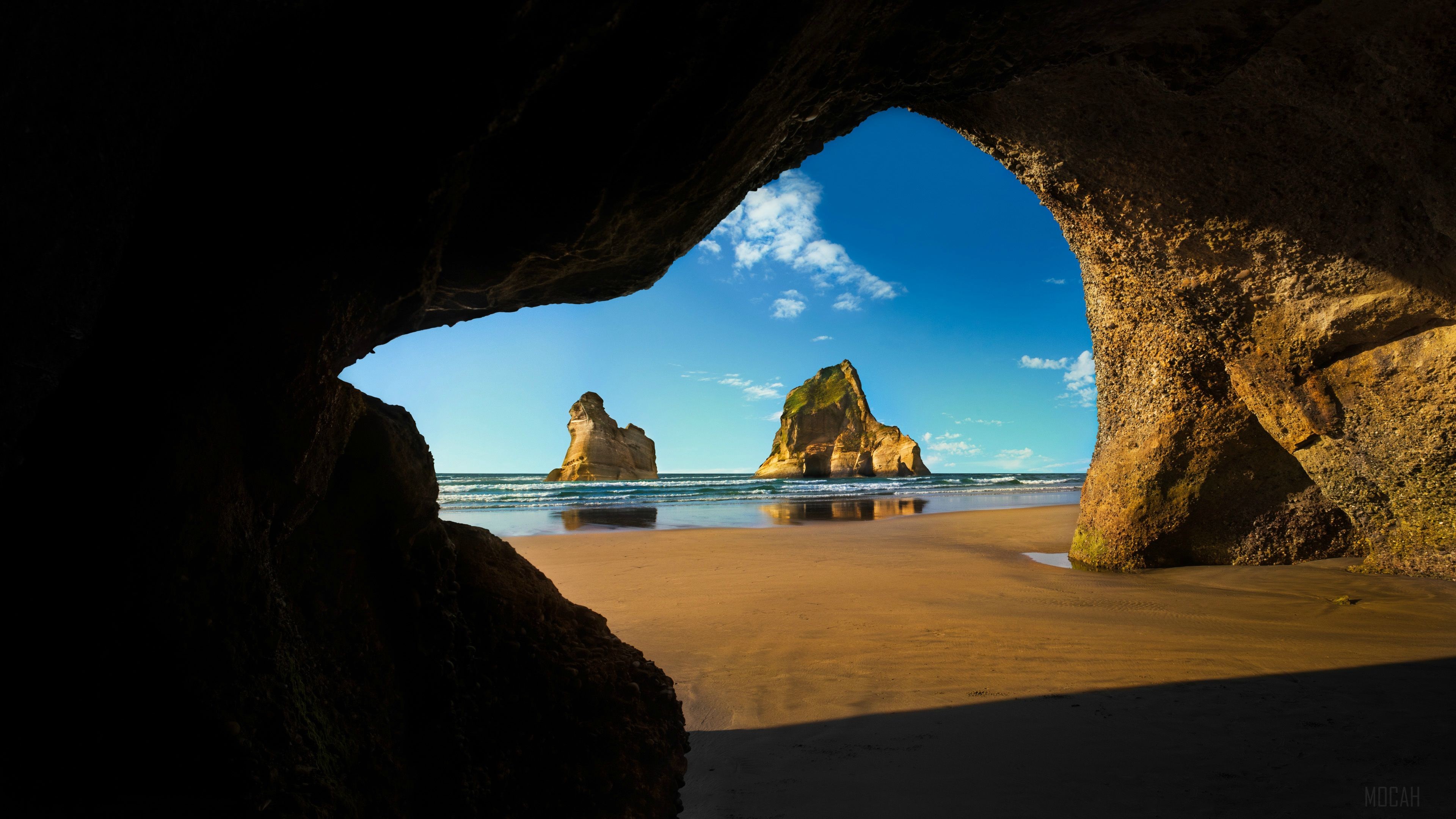 Cave Entrance to Beach with Rock Formations HD Wallpaper