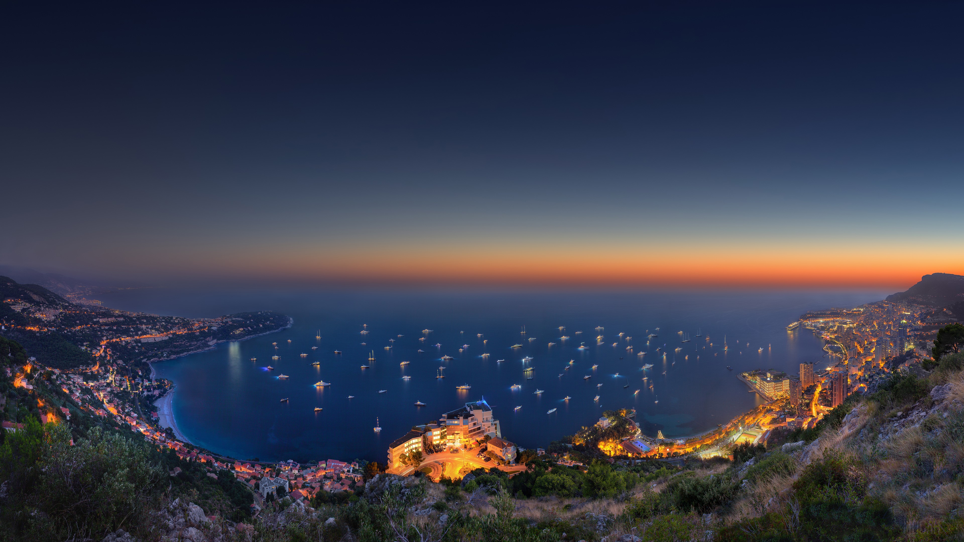 Sunset over Monaco Bay with Boats 4K HD Wallpaper