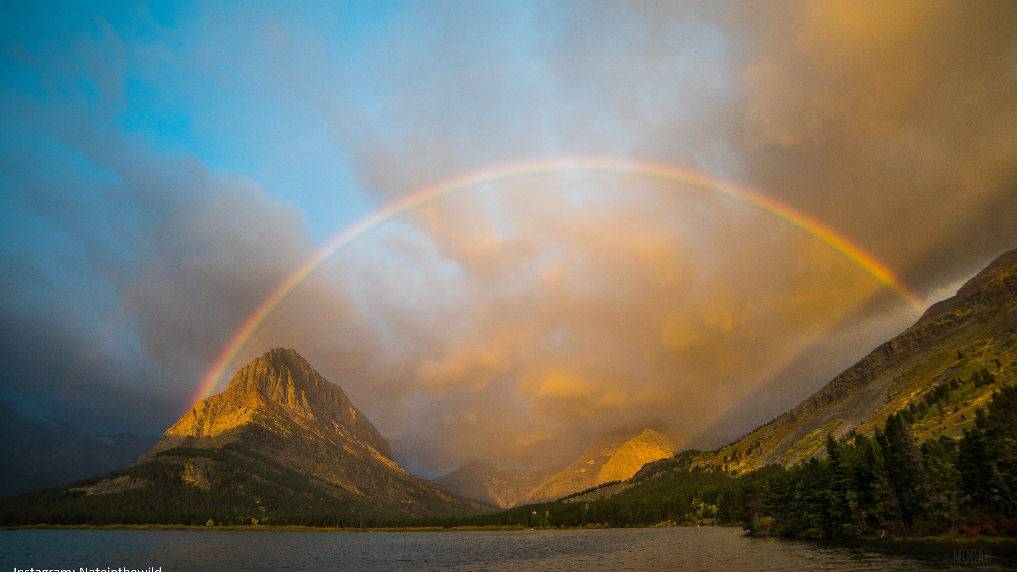 Rainbow Over Mountains at Glacier National Park 4K HD Wallpaper