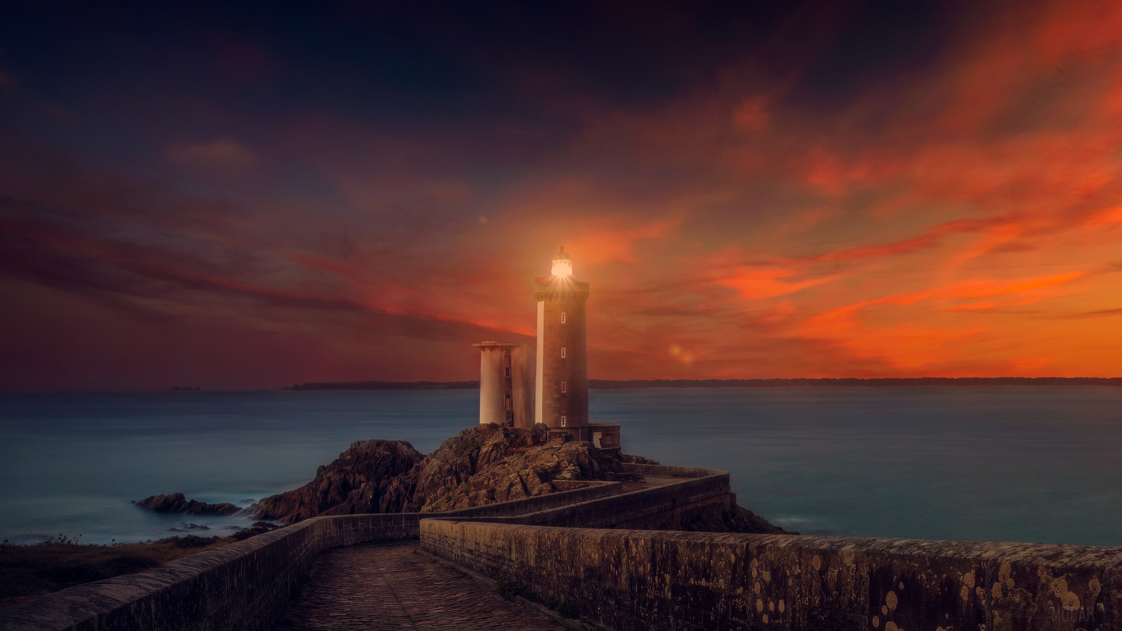 Lighthouse at Sunset 4K HD Wallpaper
