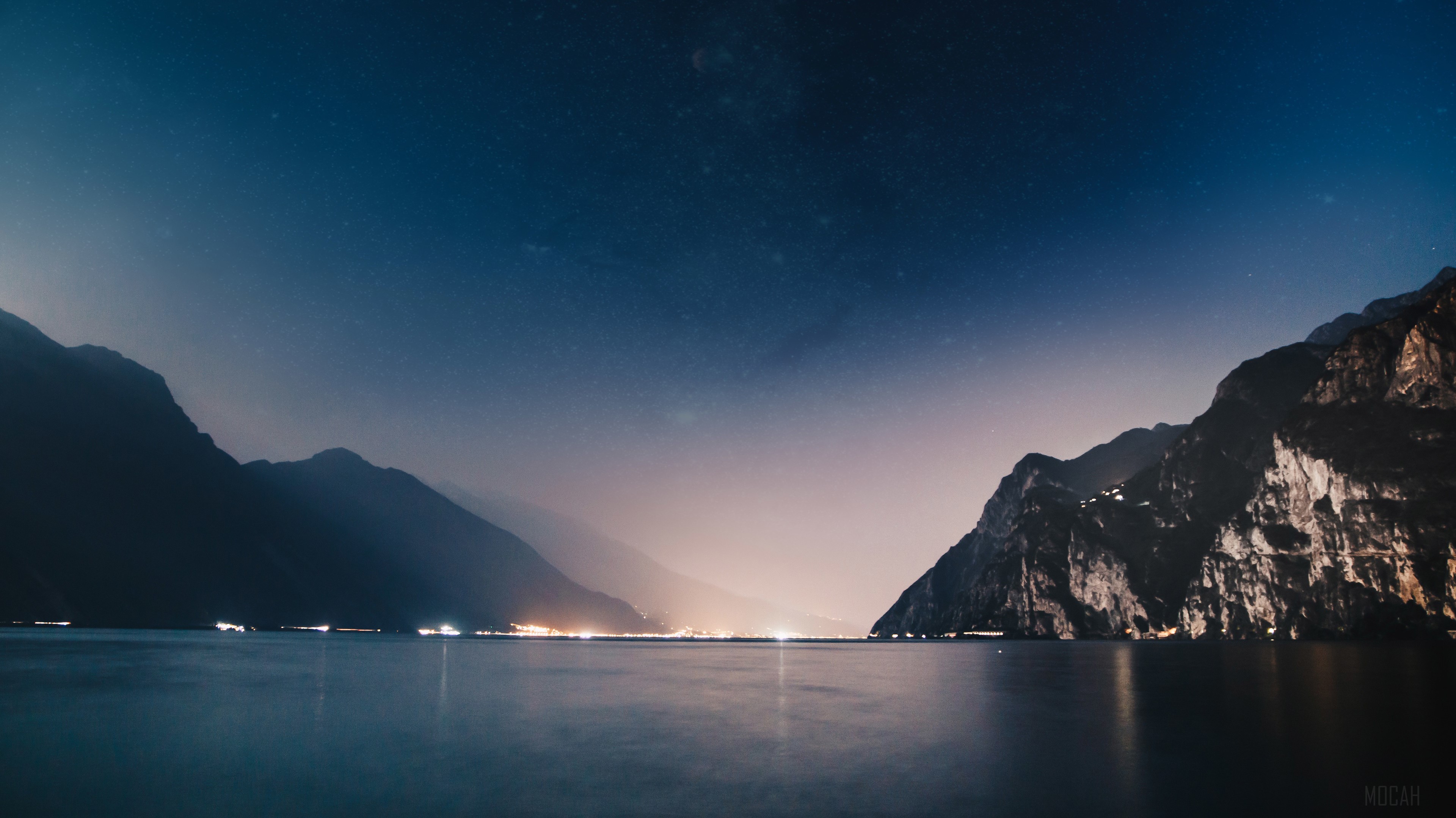 Mountains and Sea at Night 4K HD Wallpaper