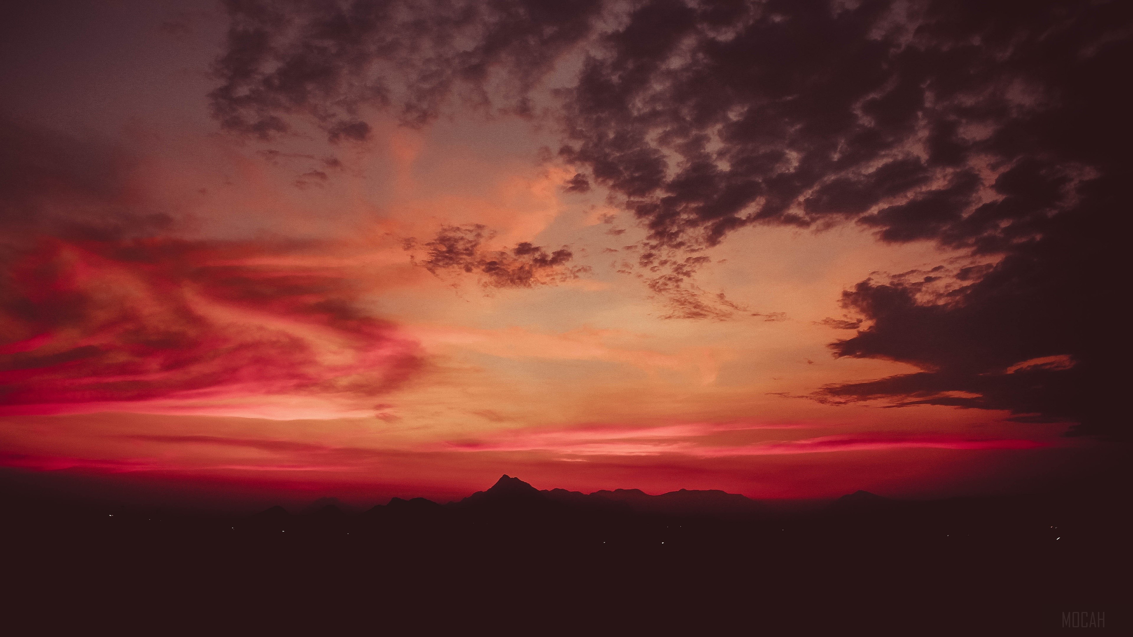 Red Sky Over Mountains 4K HD Wallpaper