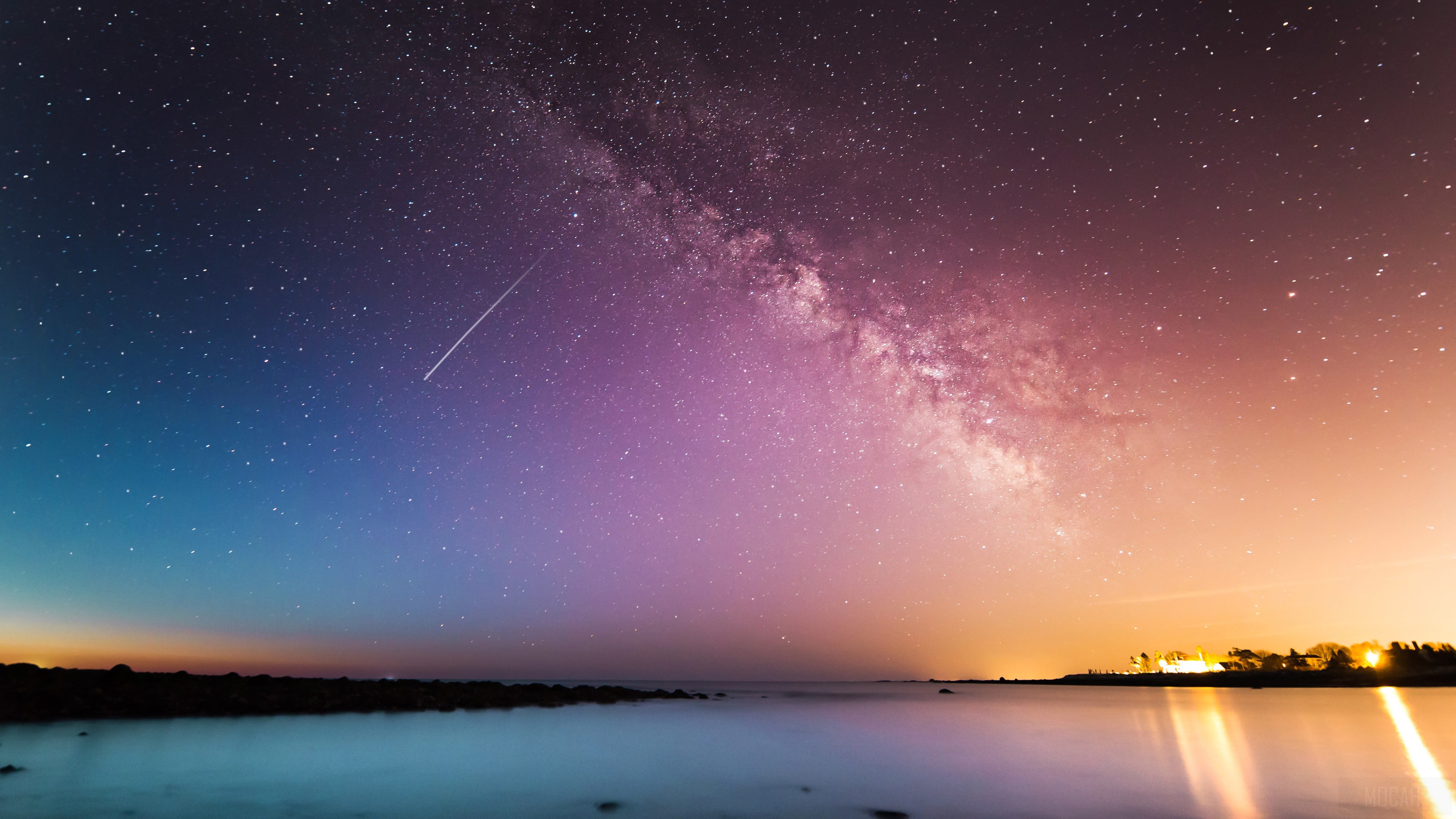 Milky Way Galaxy and Shooting Star Over Ocean HD Wallpaper