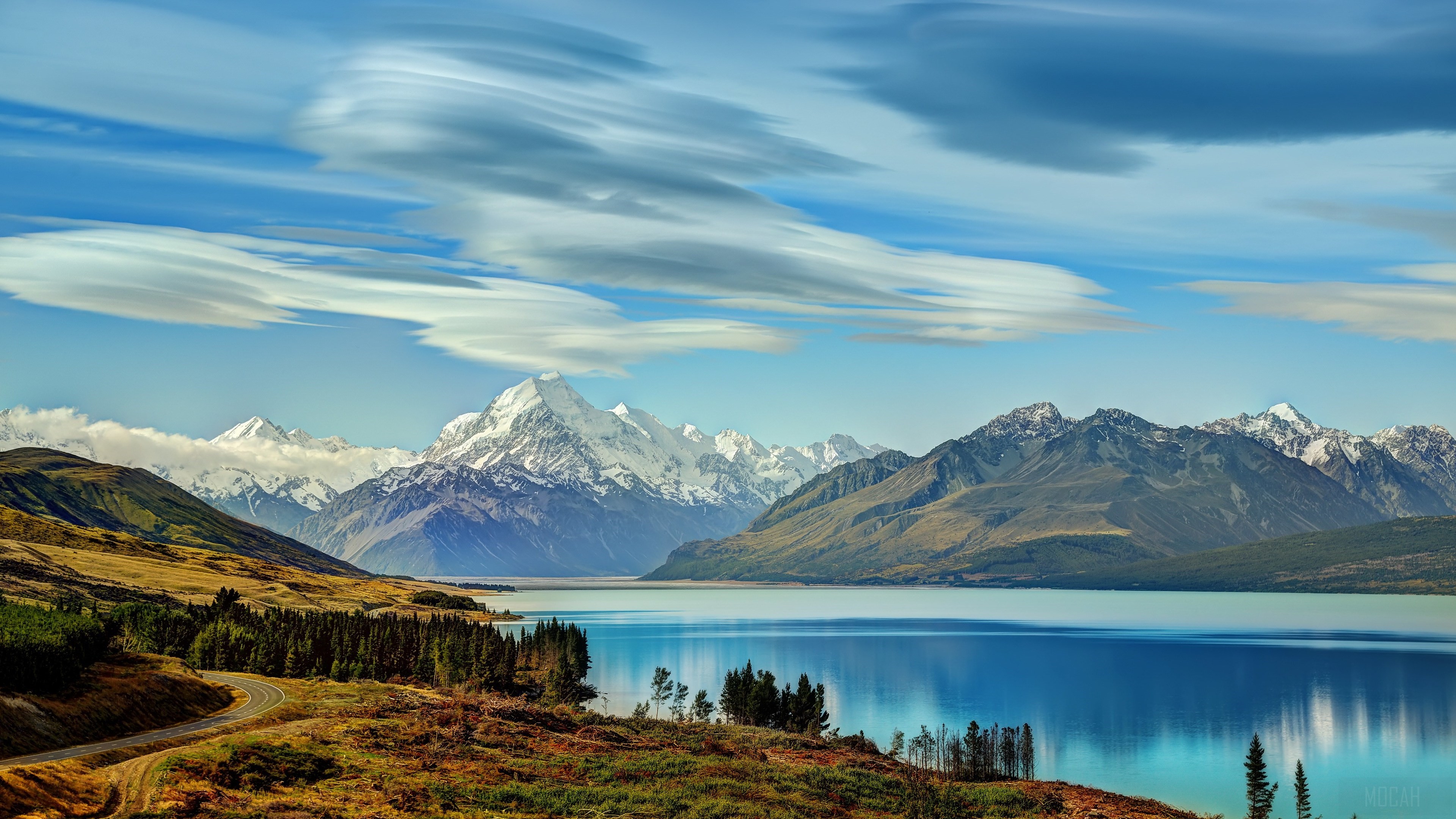 Lake with Snow-Capped Mountains in New Zealand 4K HD Wallpaper