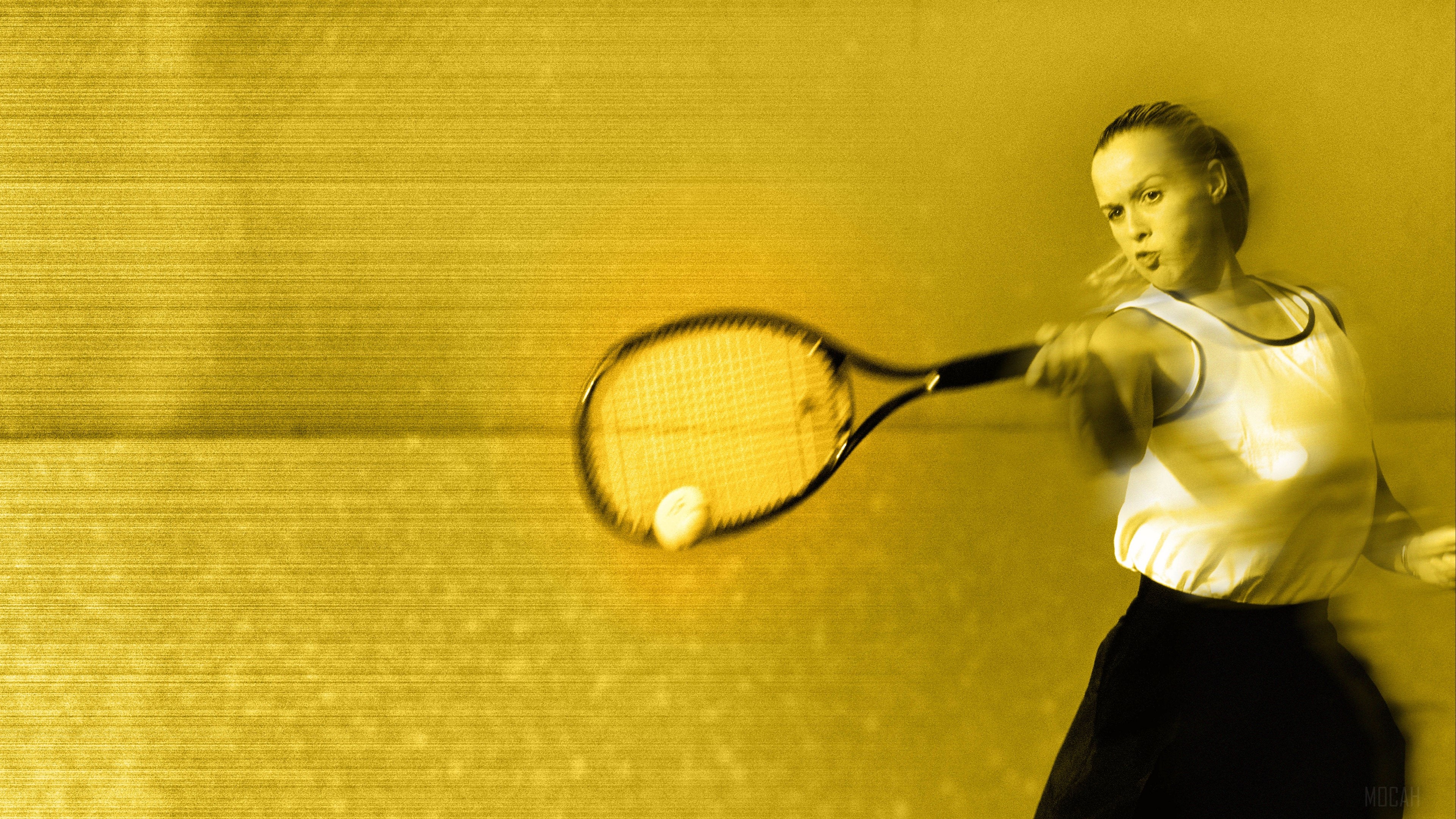 Girl playing tennis with a racket and ball 4K HD Wallpaper