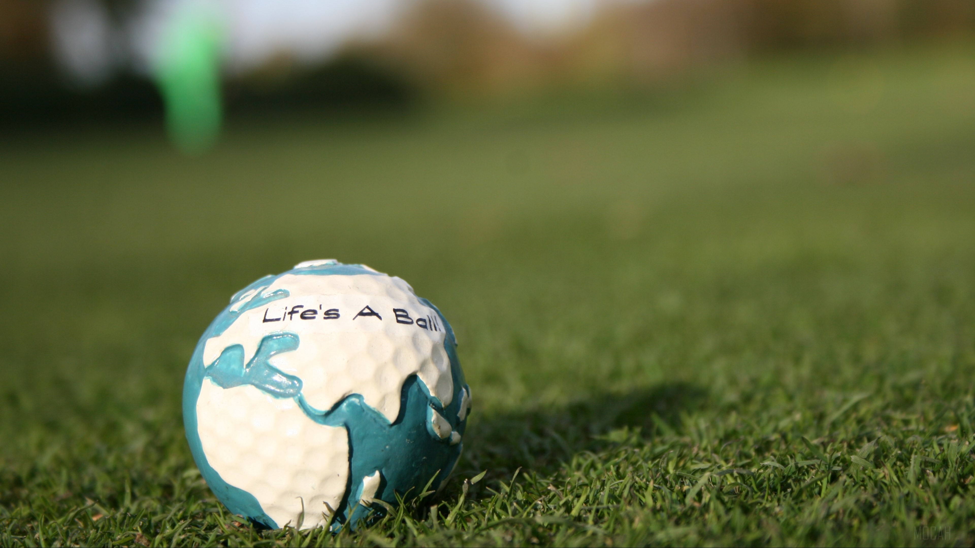 Golf ball with Earth design on grass HD Wallpaper