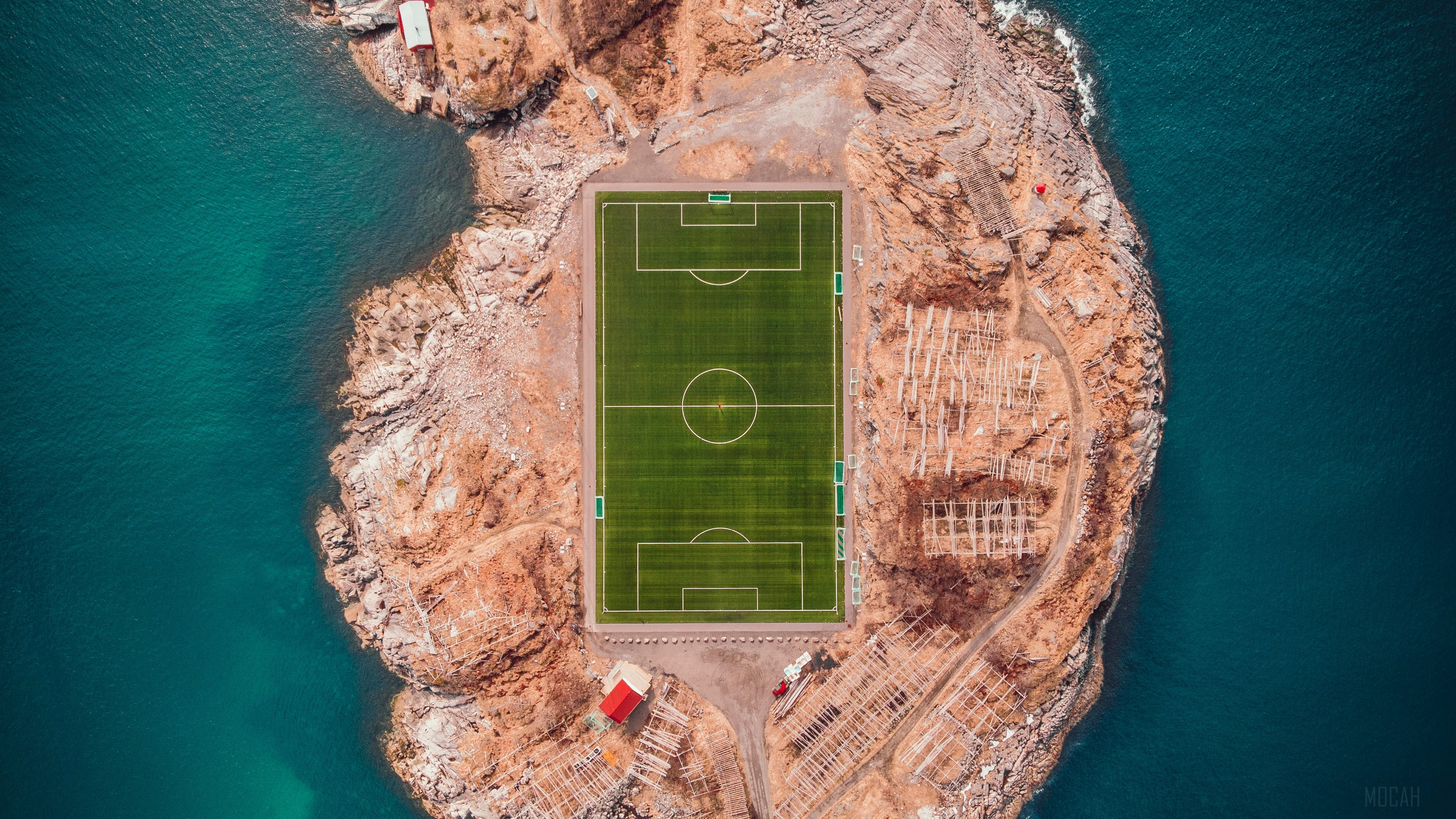 Football field on an island in Lofoten, Norway 4K HD Wallpaper