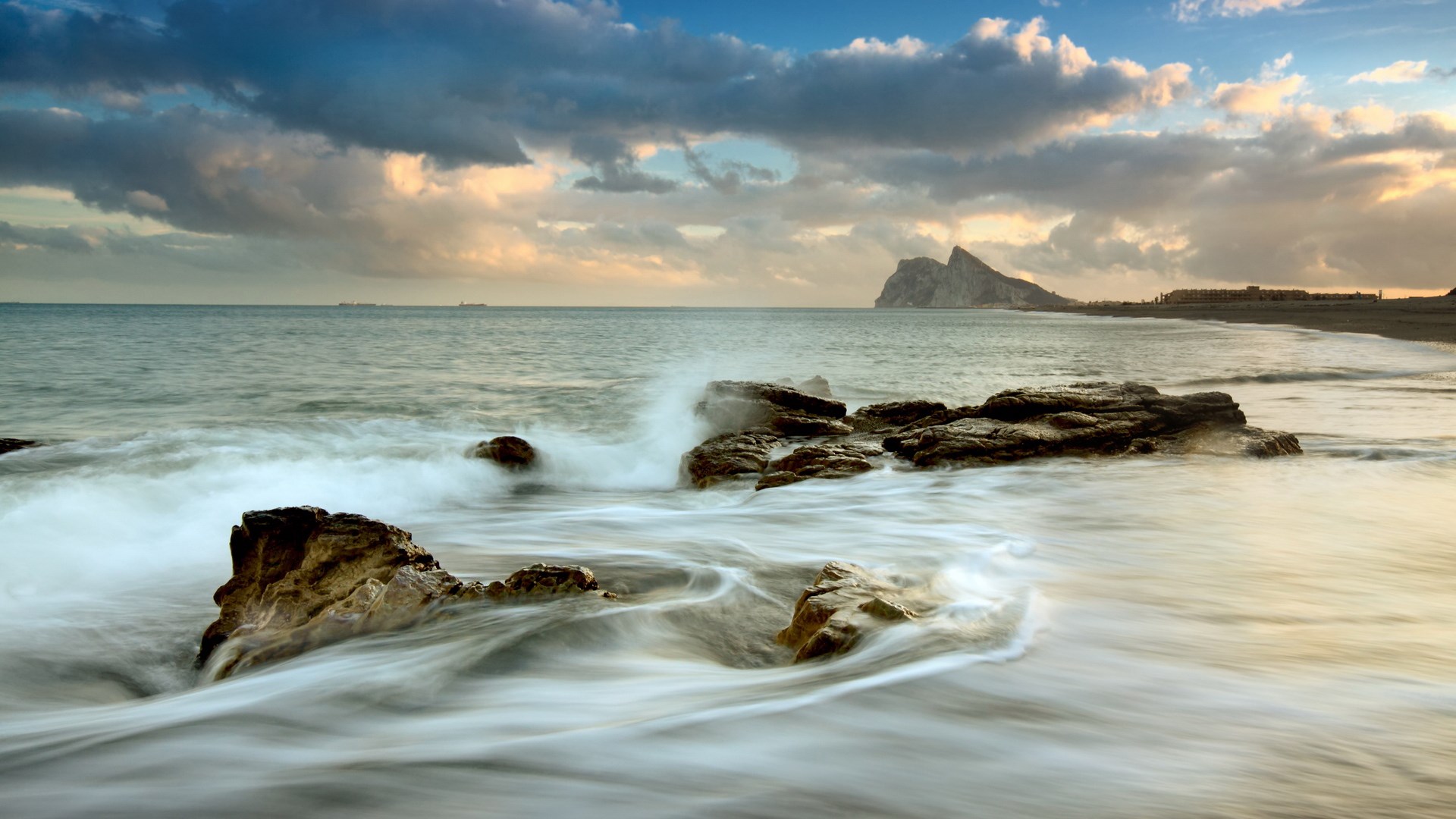 Gibraltar Rock and Sea at Sunset HD Wallpaper