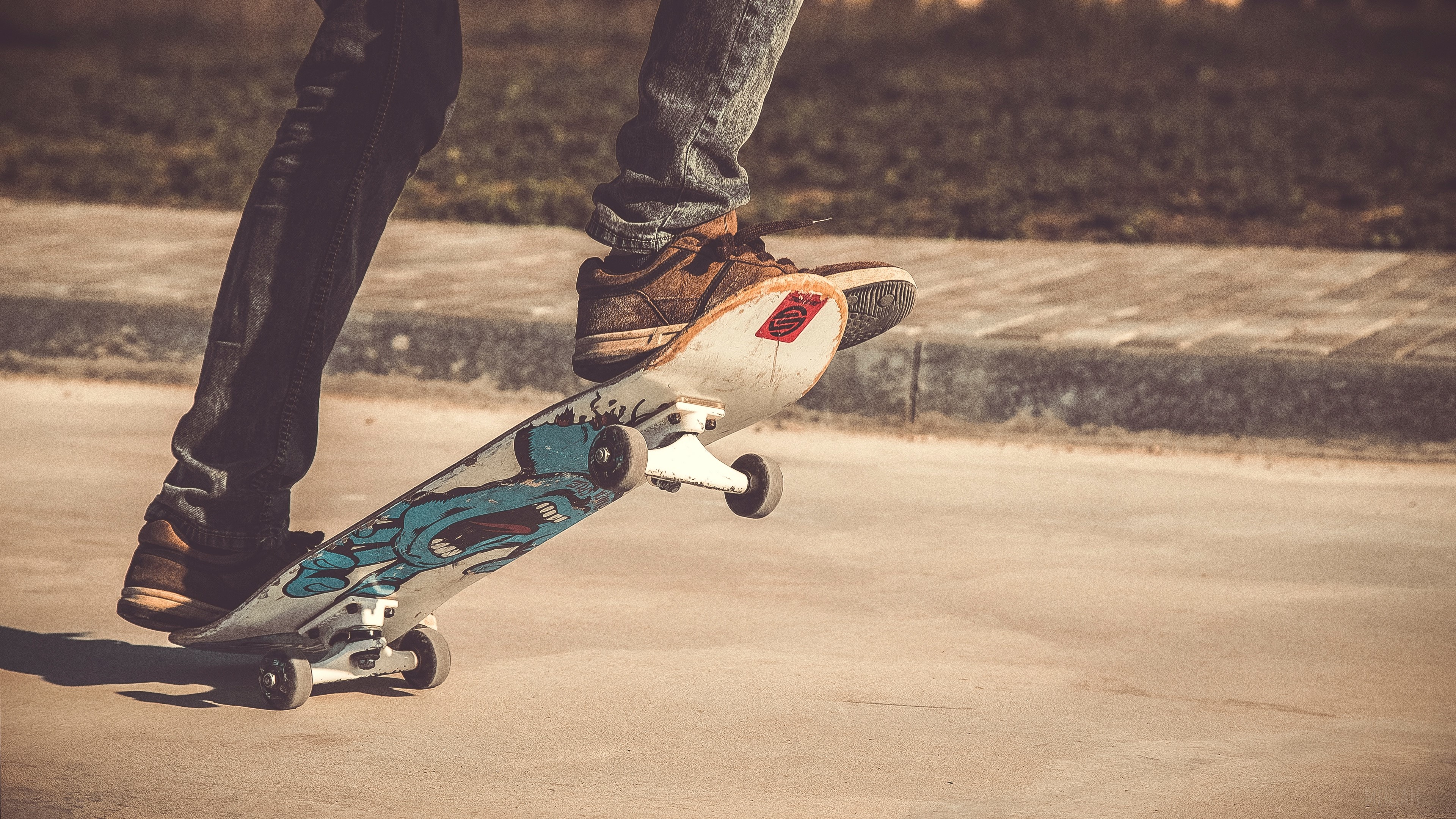 Skateboarder in Sneakers Performing Trick 4K HD Wallpaper