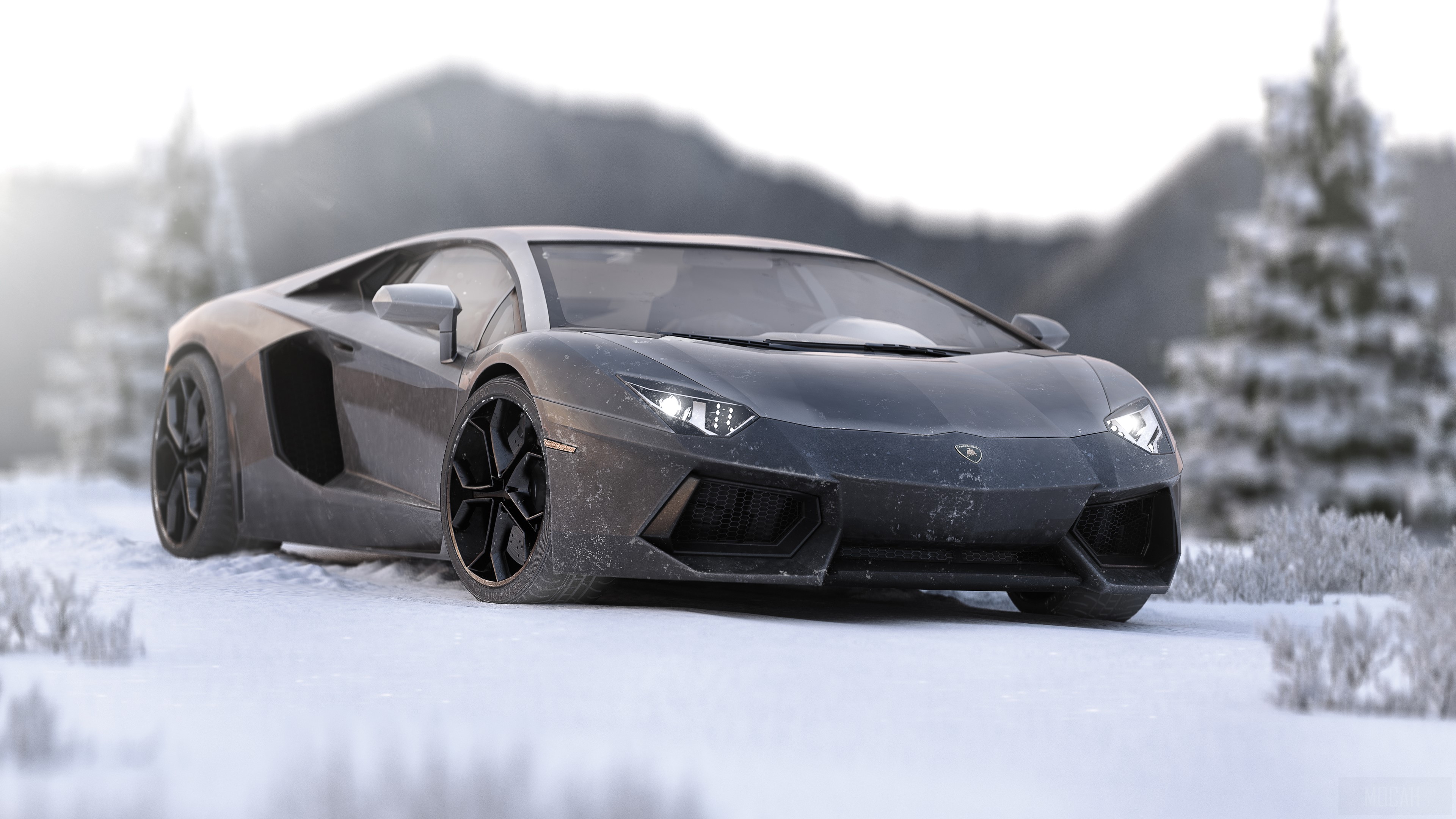Lamborghini Aventador in snow 4K HD Wallpaper