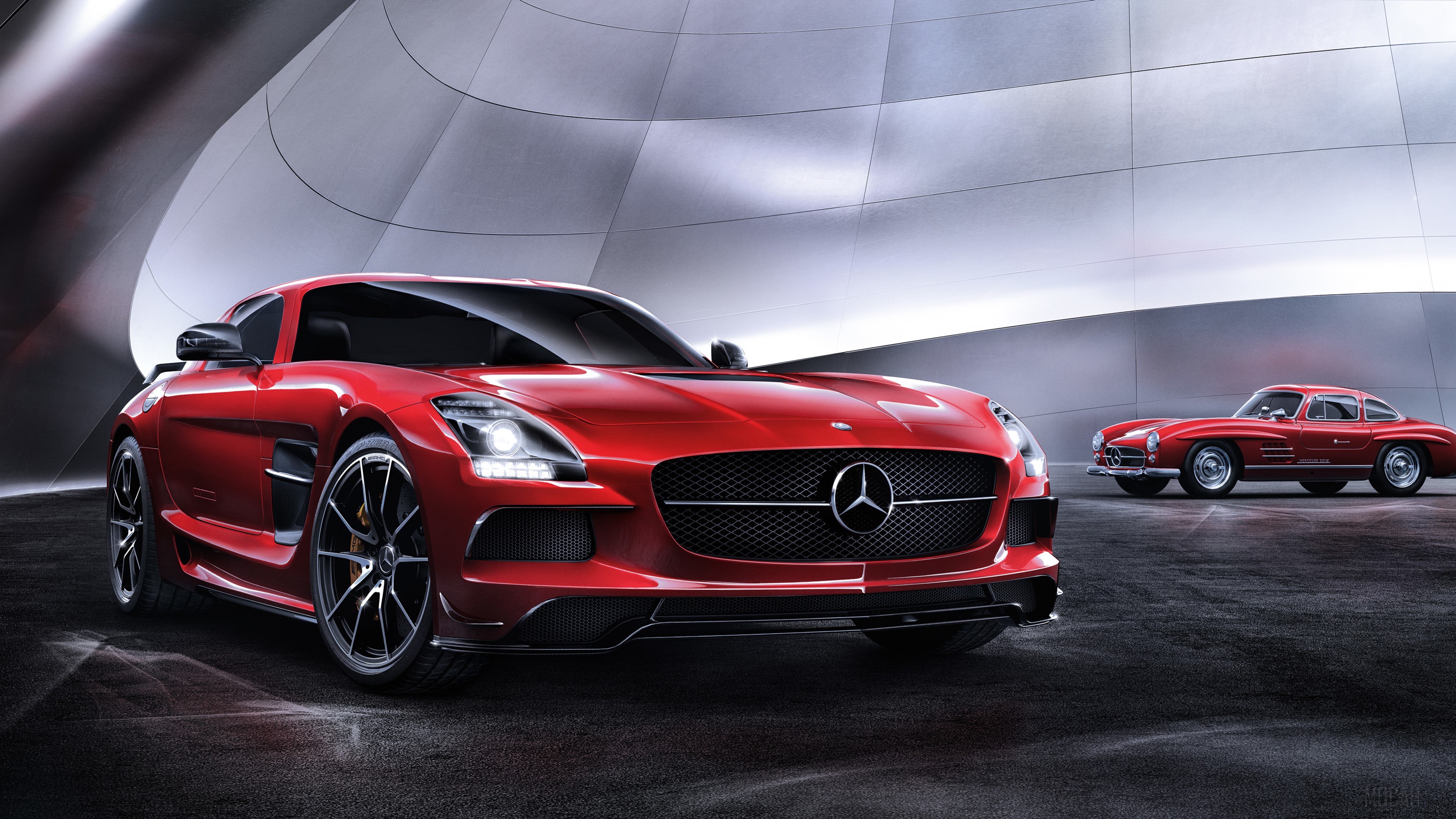 Mercedes SLS AMG and Mercedes-Benz 300 SL Gullwing 4K HD Wallpaper