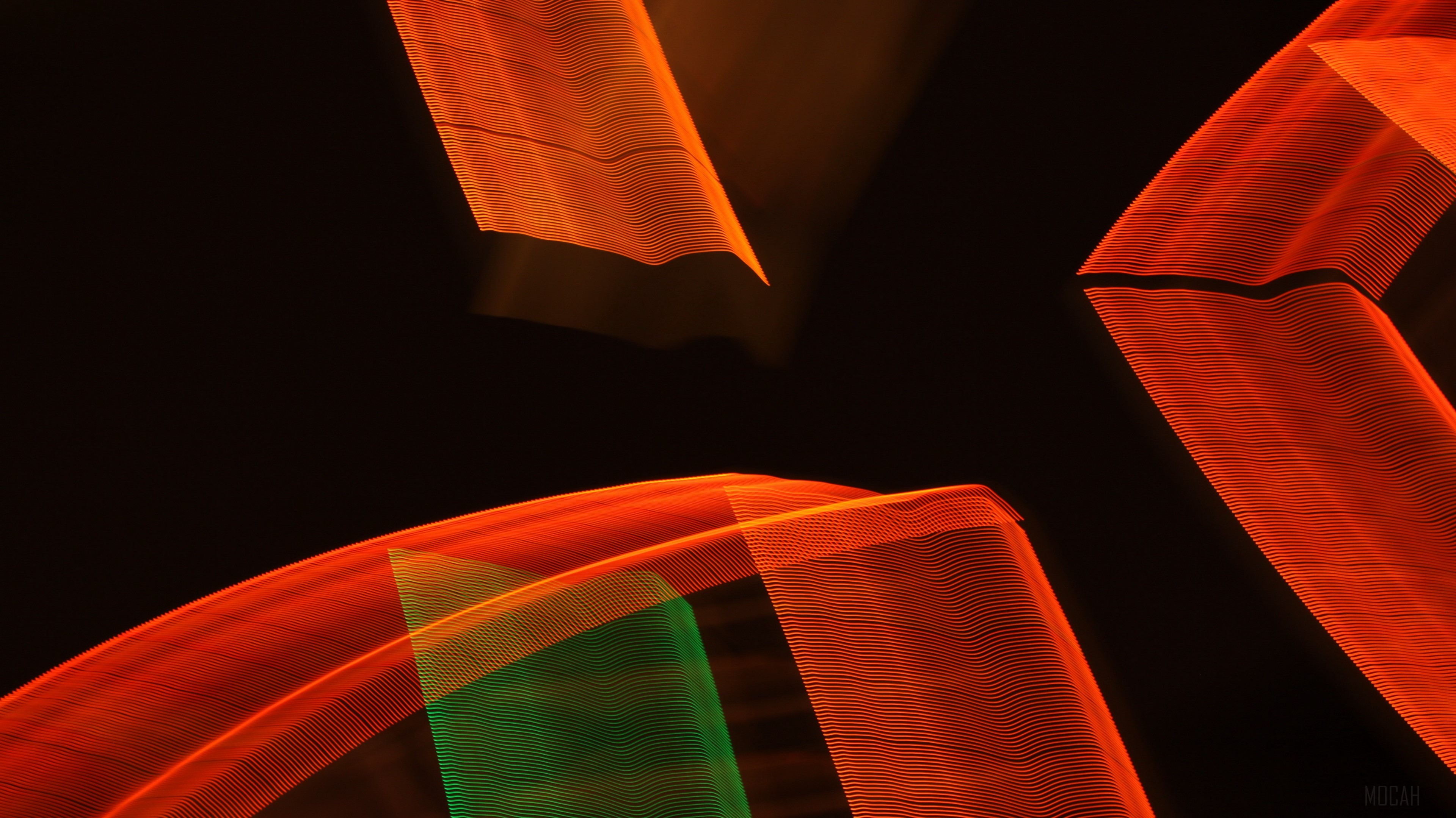 Abstract red and green light streaks on black background 4K HD Wallpaper