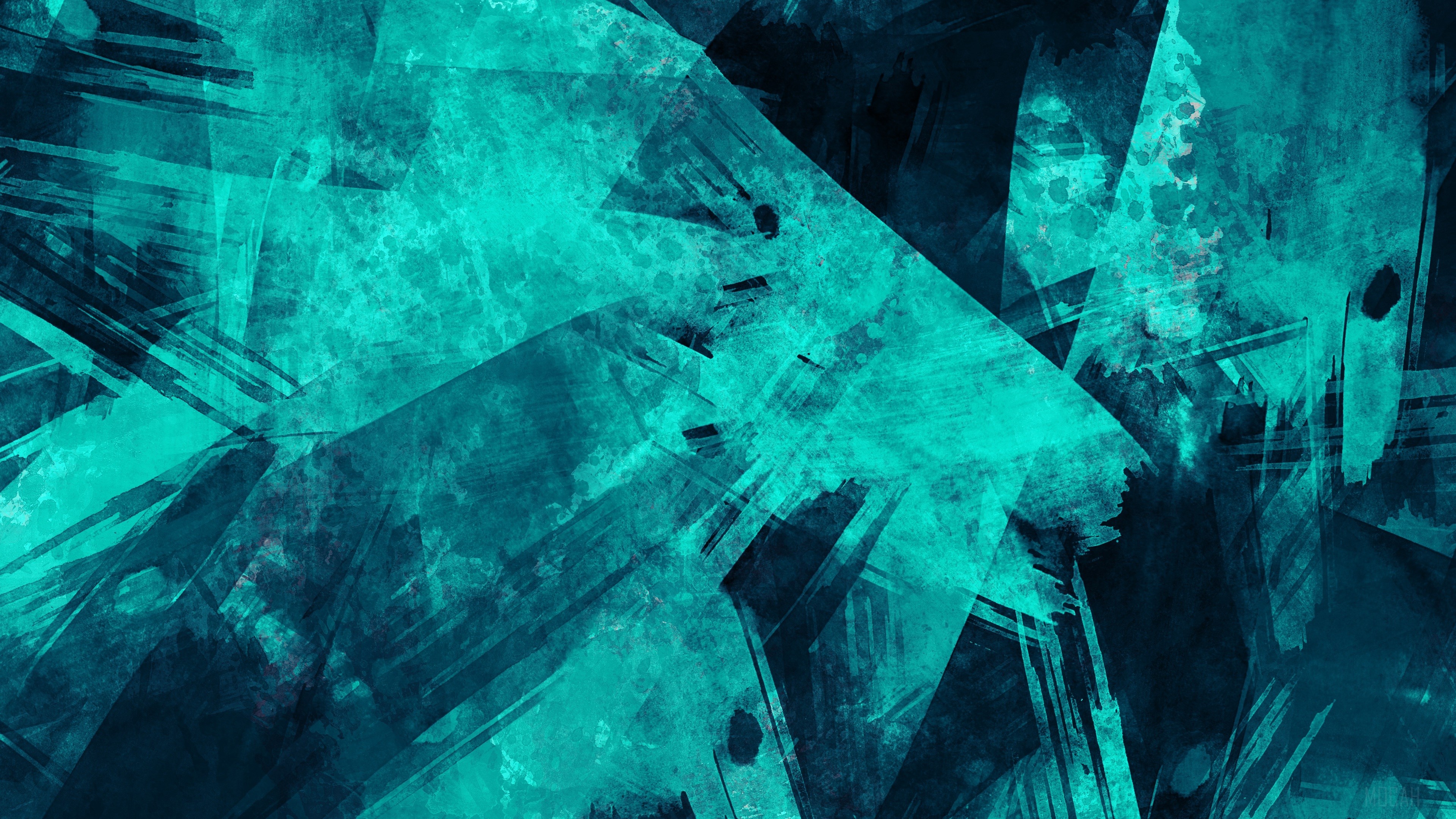 Abstract Teal and Dark Blue Paint Strokes 4K HD Wallpaper