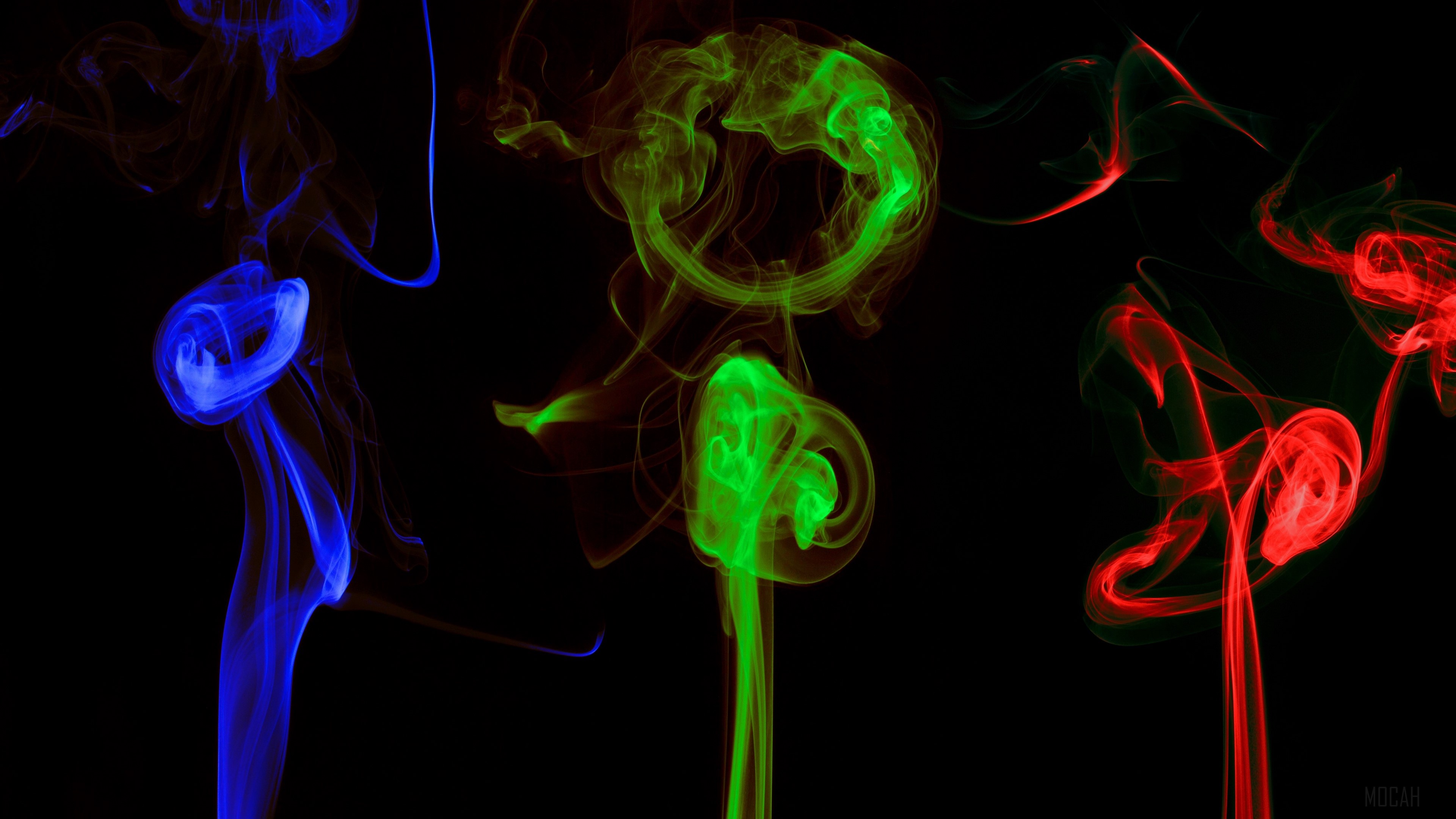 Abstract blue, green, and red smoke art 4K HD Wallpaper