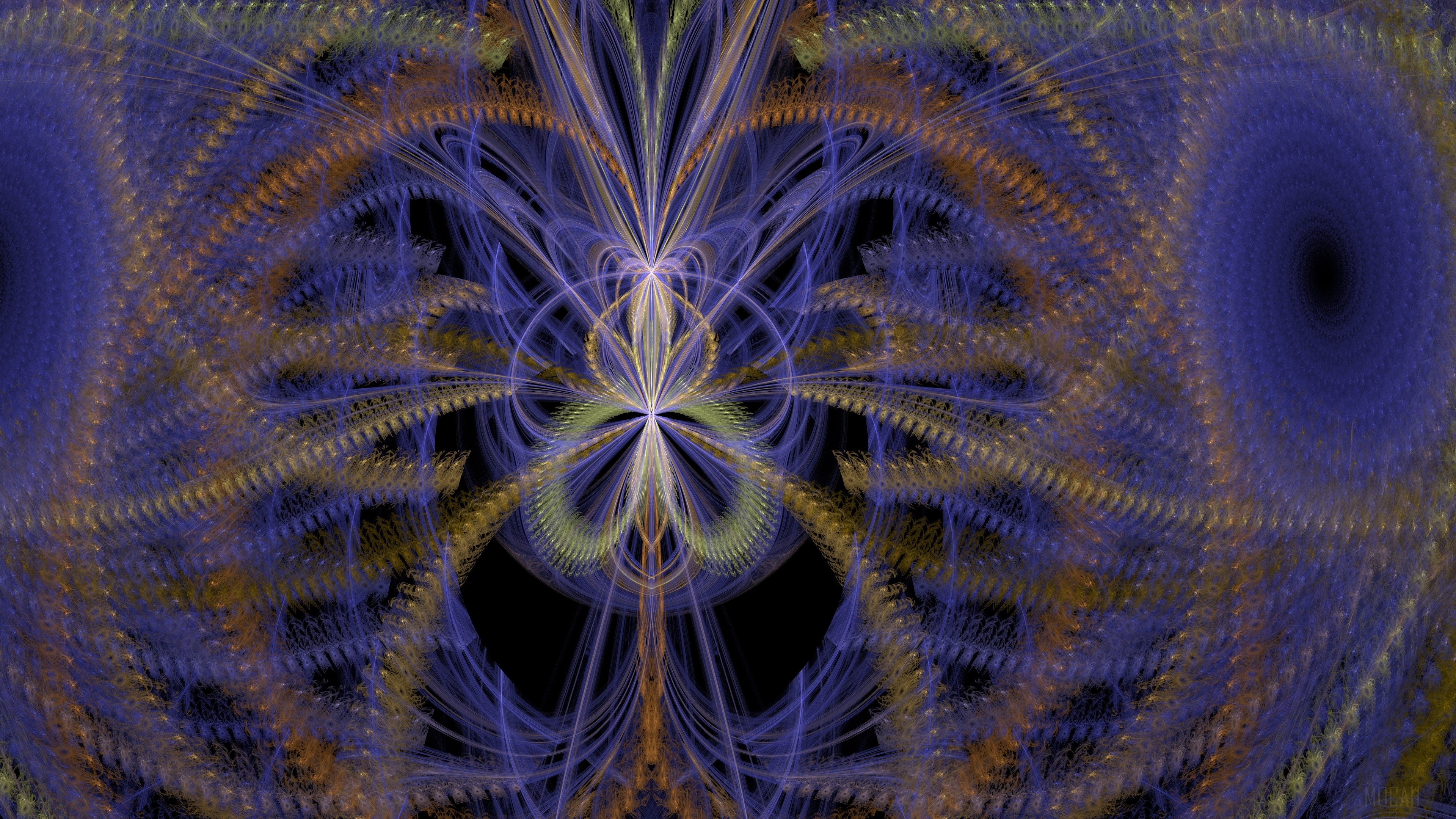 Abstract fractal patterns with purple and gold lines 4K HD Wallpaper