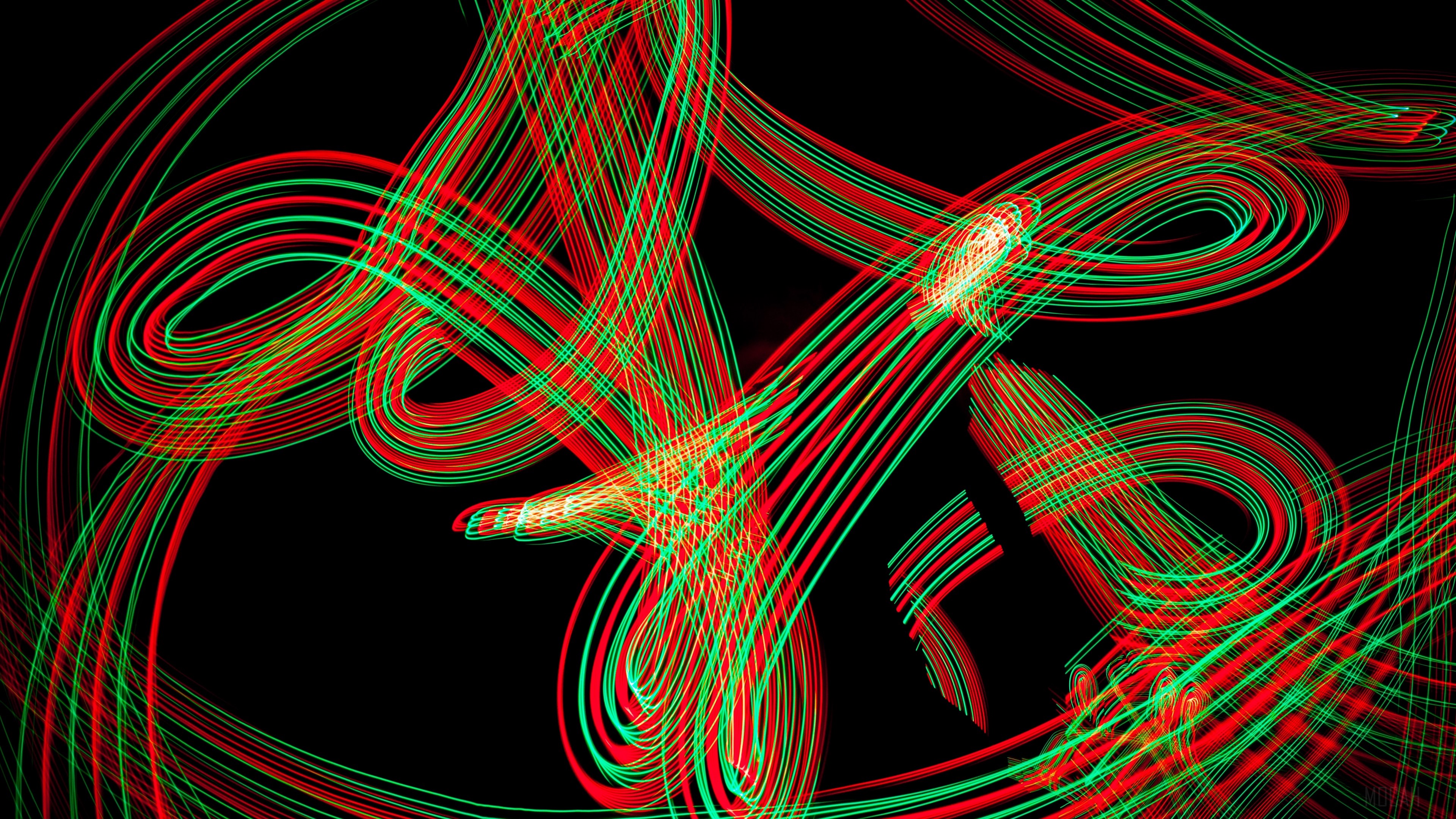 Red and green light trails abstract 4K HD Wallpaper