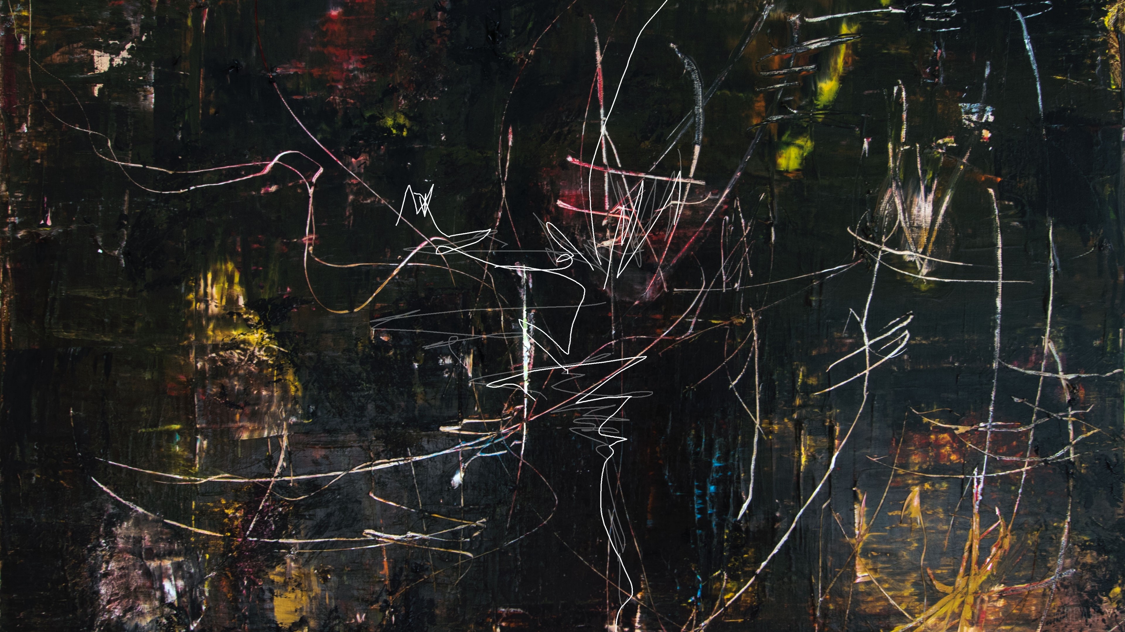 Abstract painting with dark background and colorful lines HD Wallpaper