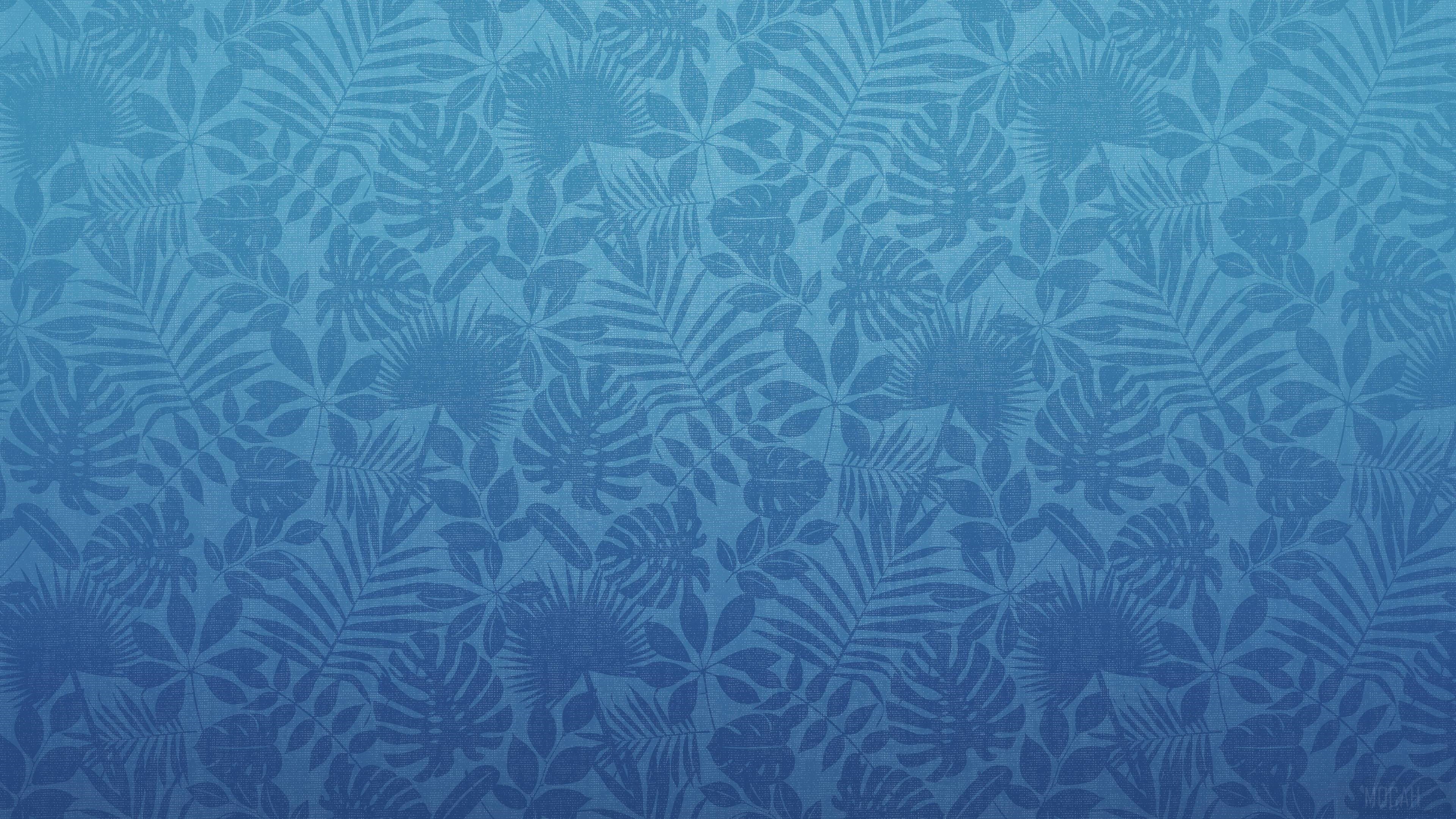 Blue Tropical Leaves Pattern 4K HD Wallpaper