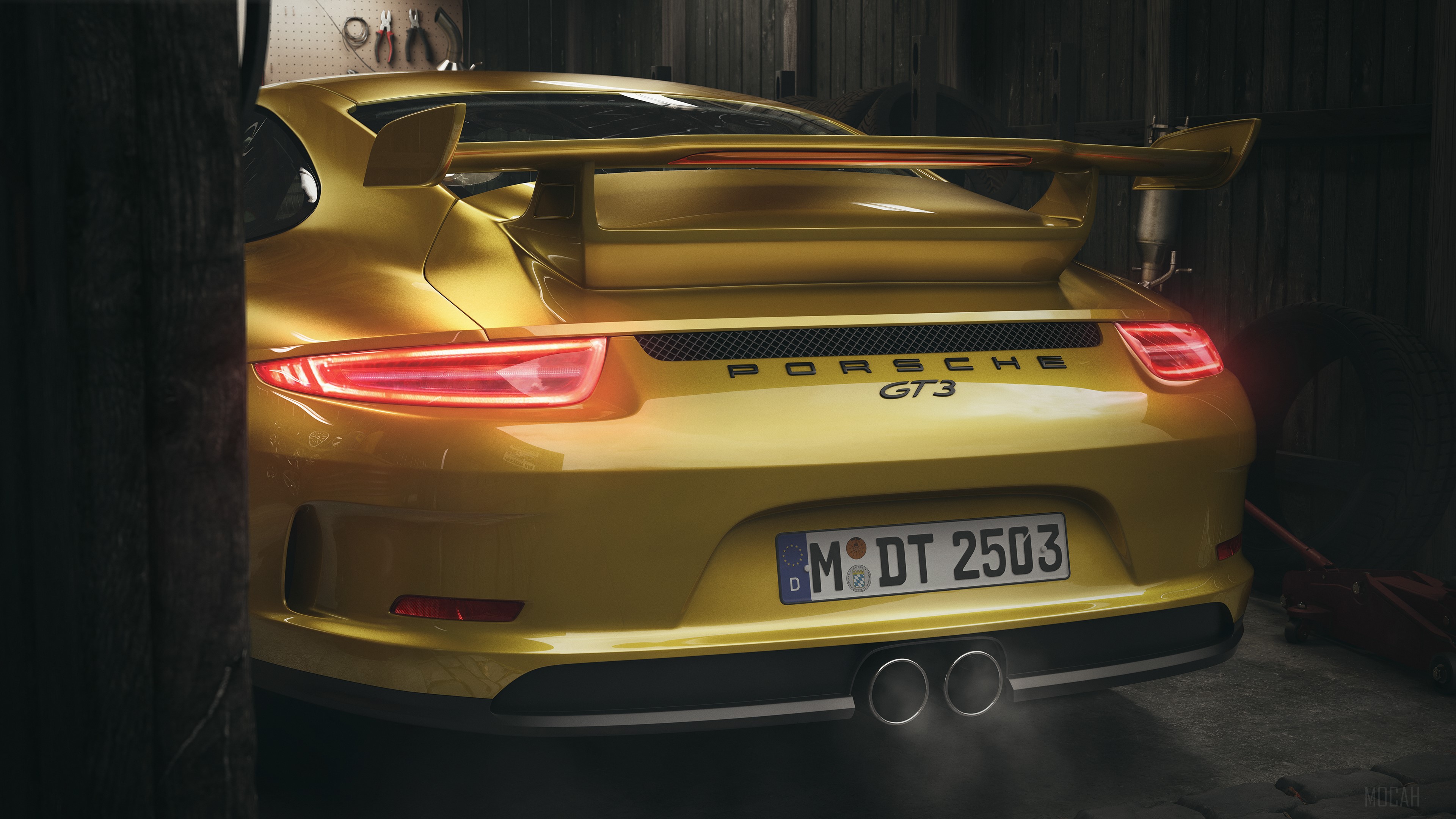 Yellow Porsche GT3 in a Garage HD Wallpaper