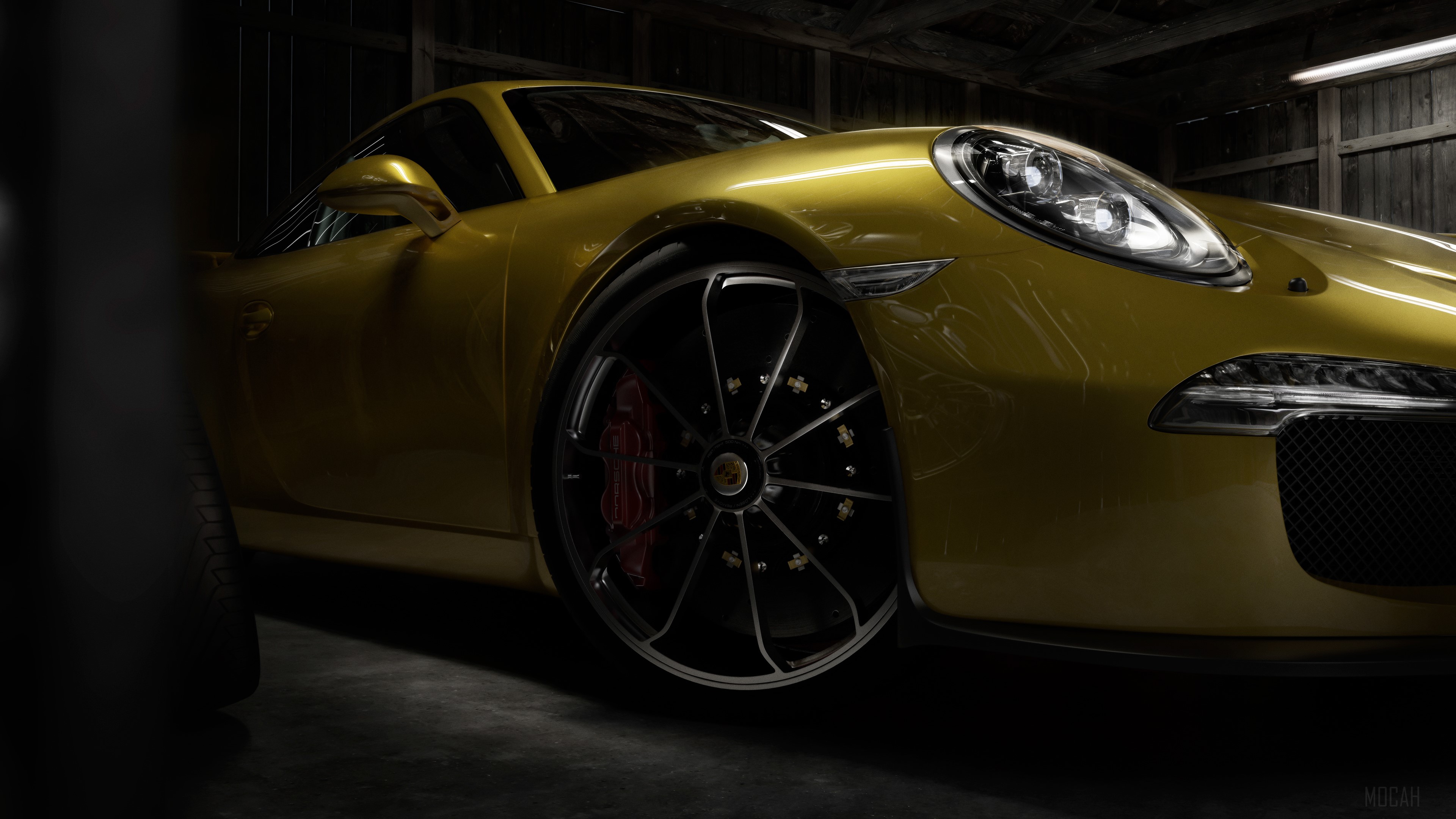 Yellow Porsche GT3 in a Garage HD Wallpaper