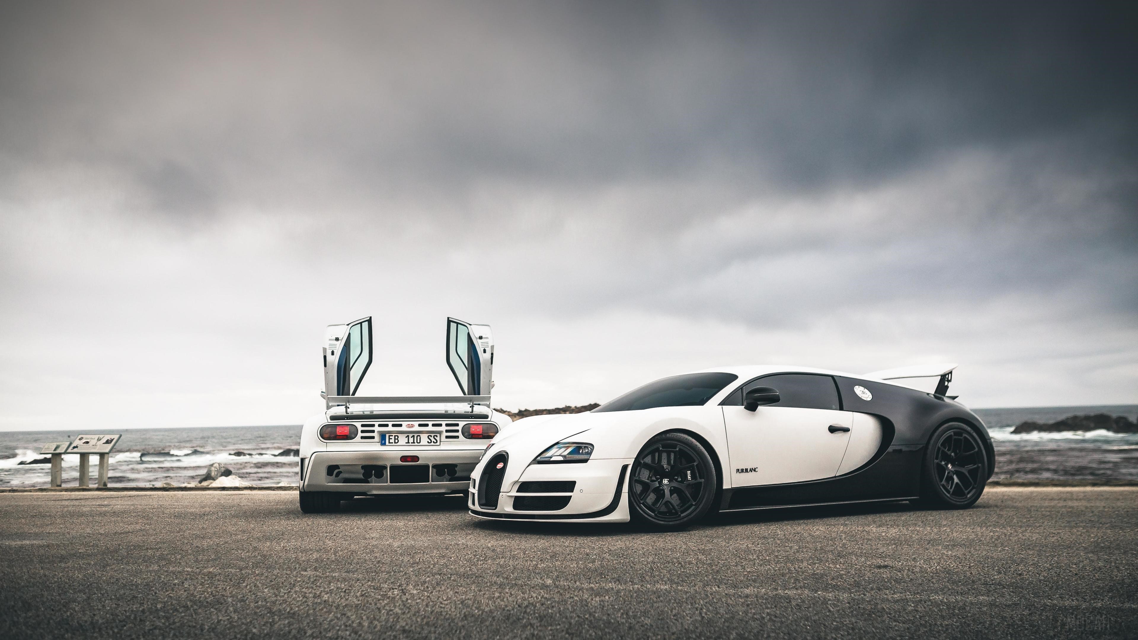 Bugatti Veyron SS and EB110 SS by the sea 4K HD Wallpaper