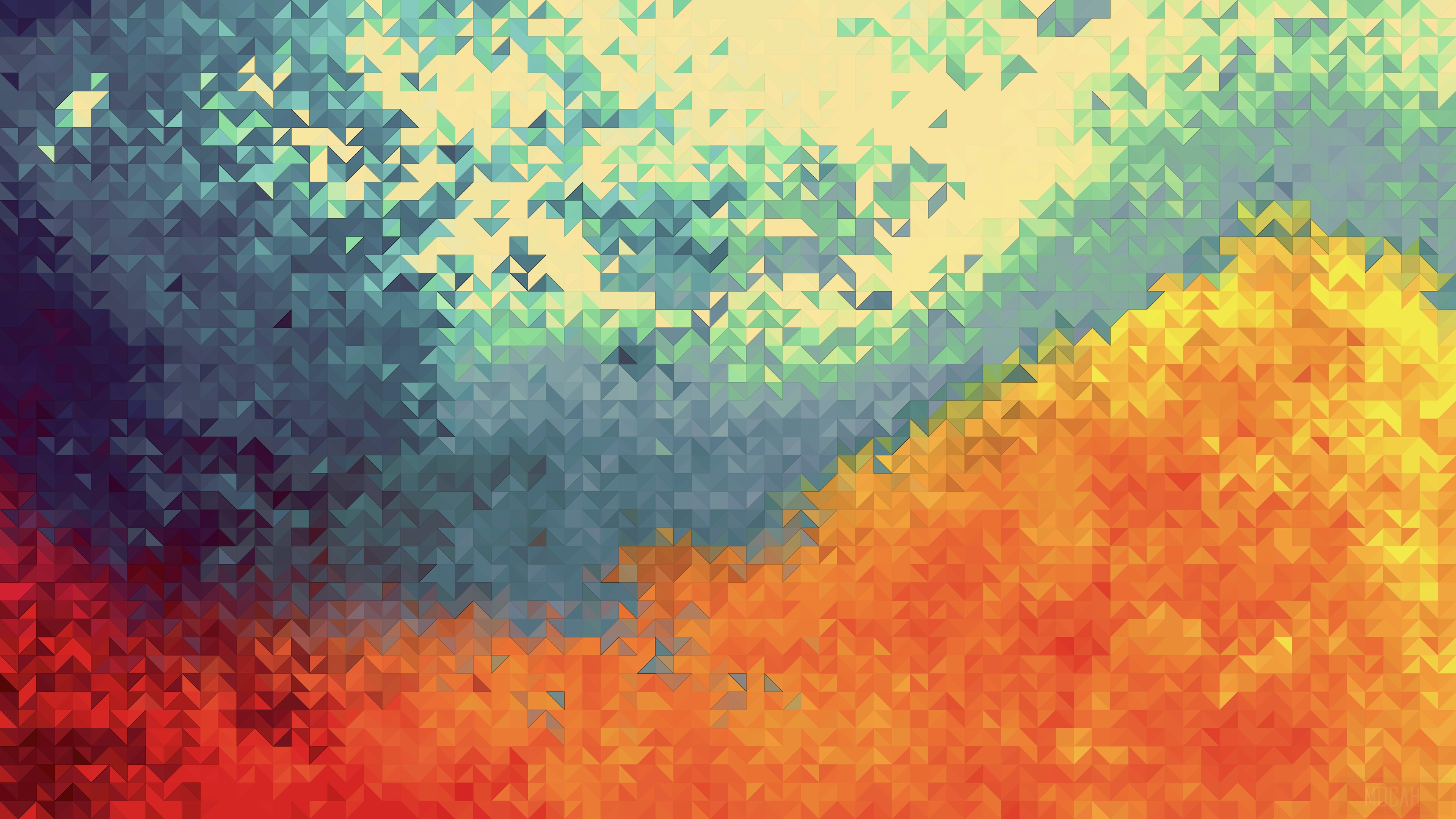 Abstract Triangles in Red, Orange, Blue, and Yellow HD Wallpaper