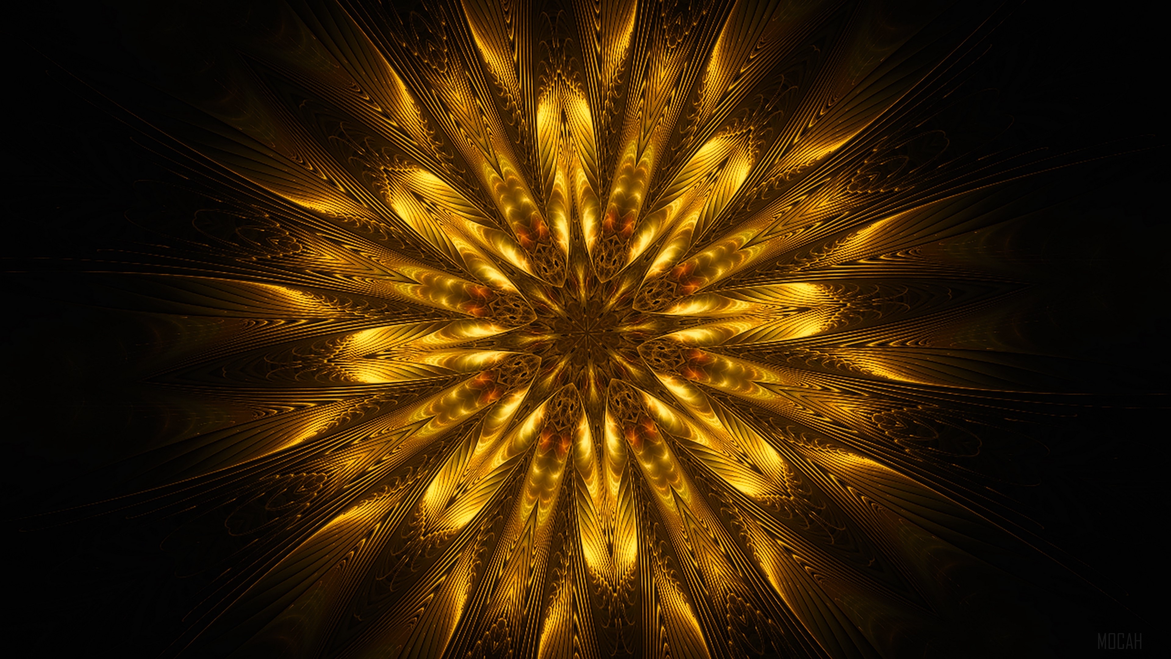 Golden fractal ornament patterns 4K HD Wallpaper