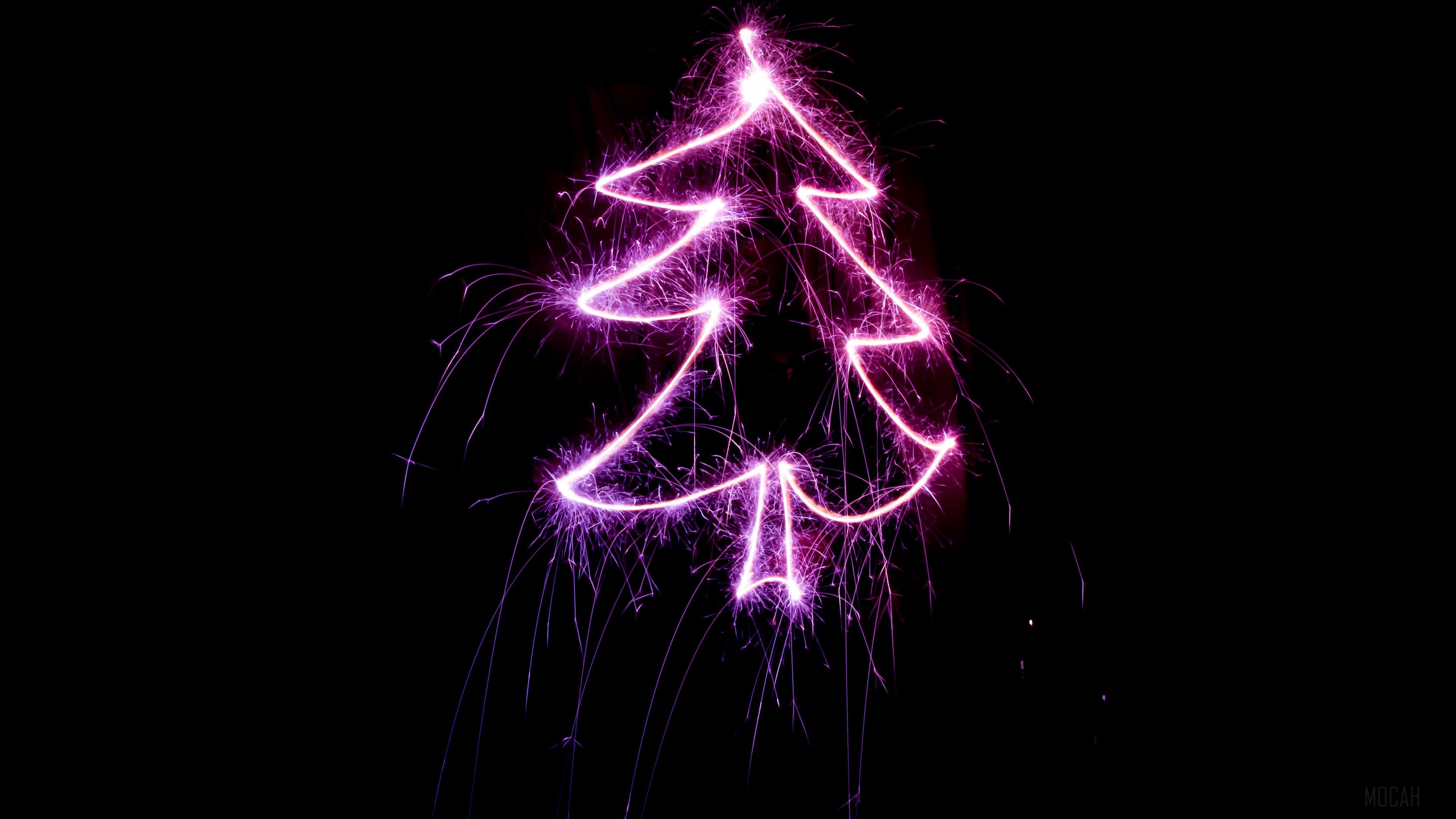 Christmas Tree Sparkler Light Painting 4K HD Wallpaper