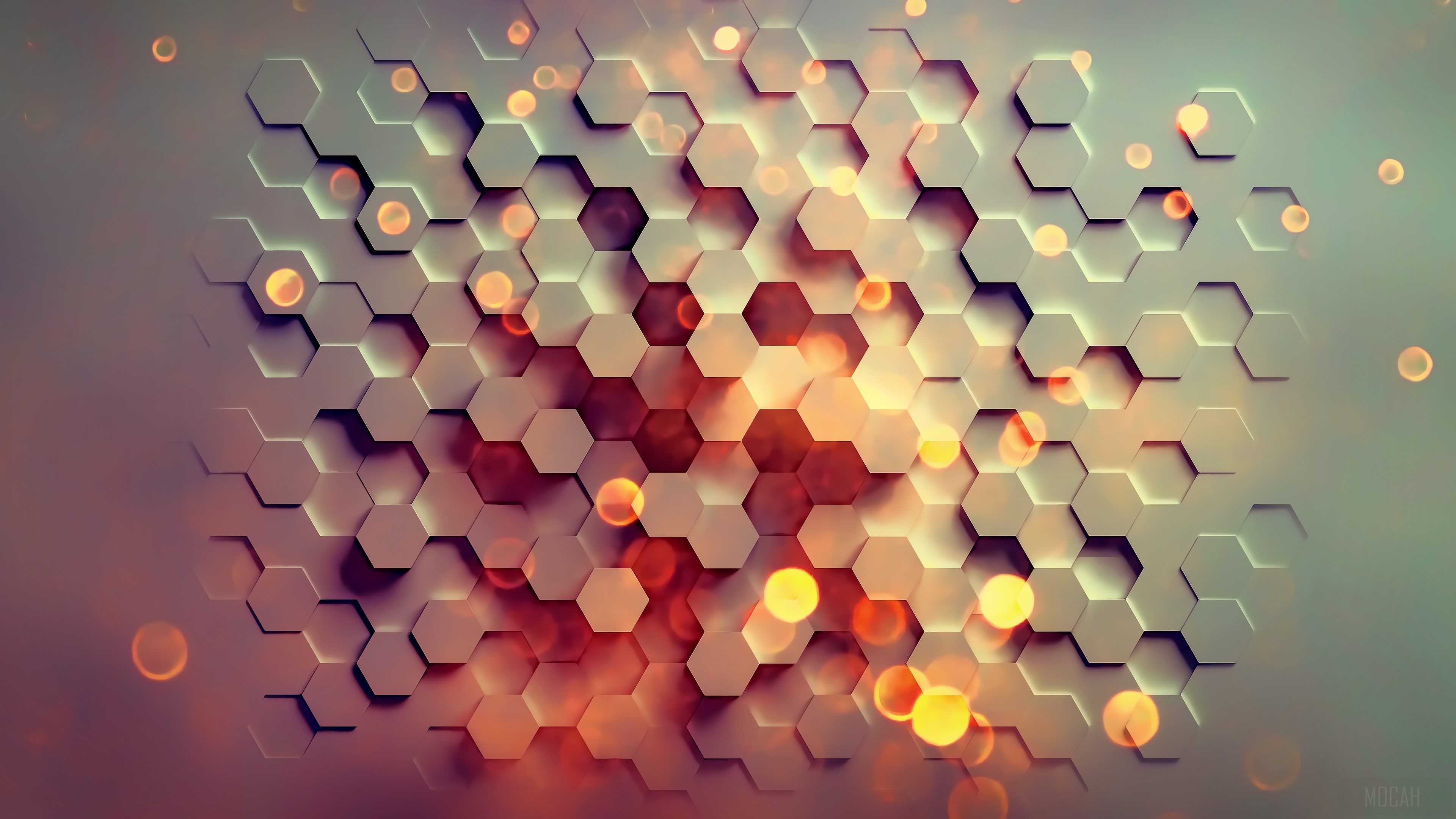 Hexagon pattern with bokeh lights 4K HD Wallpaper
