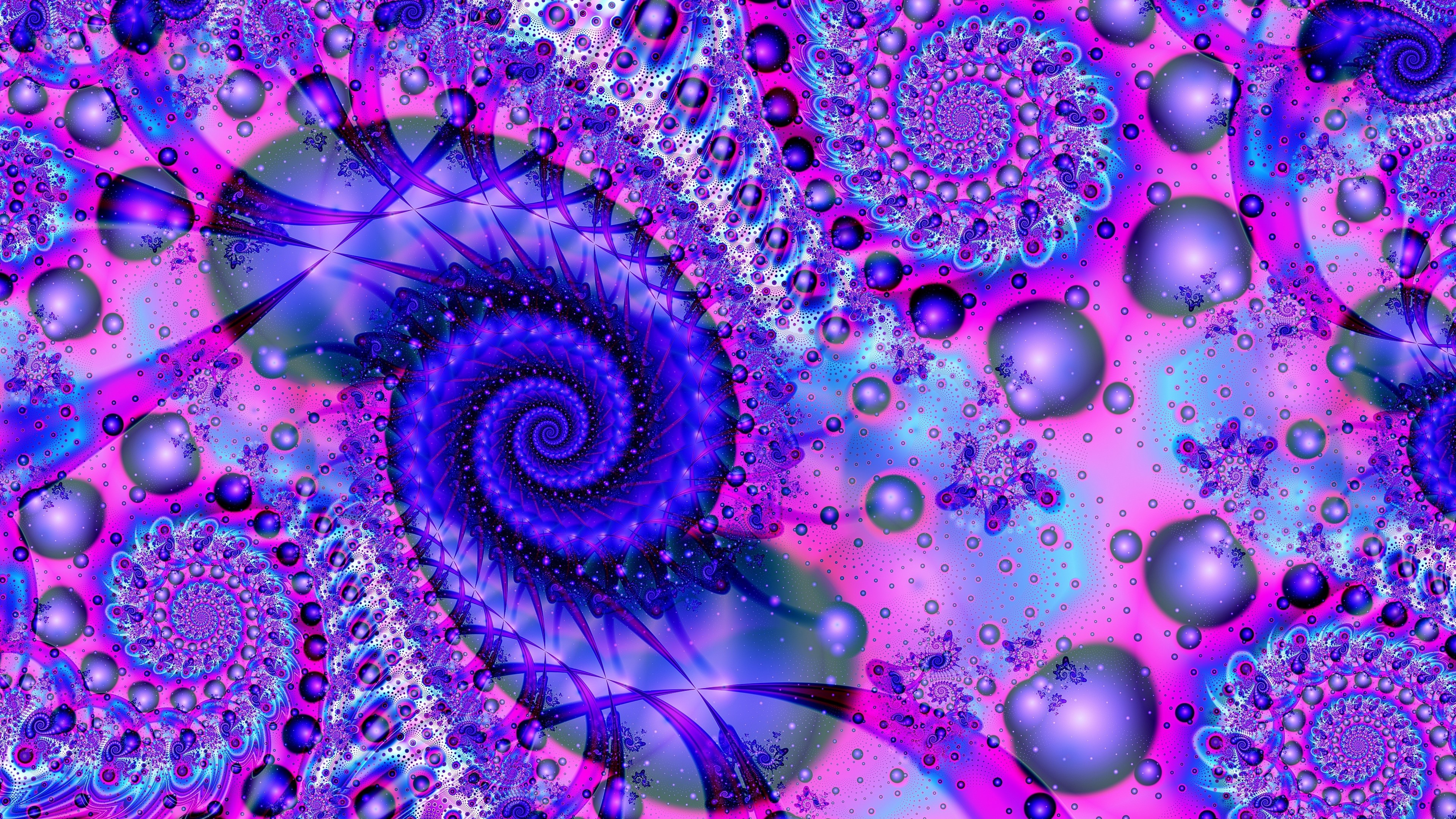 Bright Fractal Spirals and Bubbles 4K HD Wallpaper