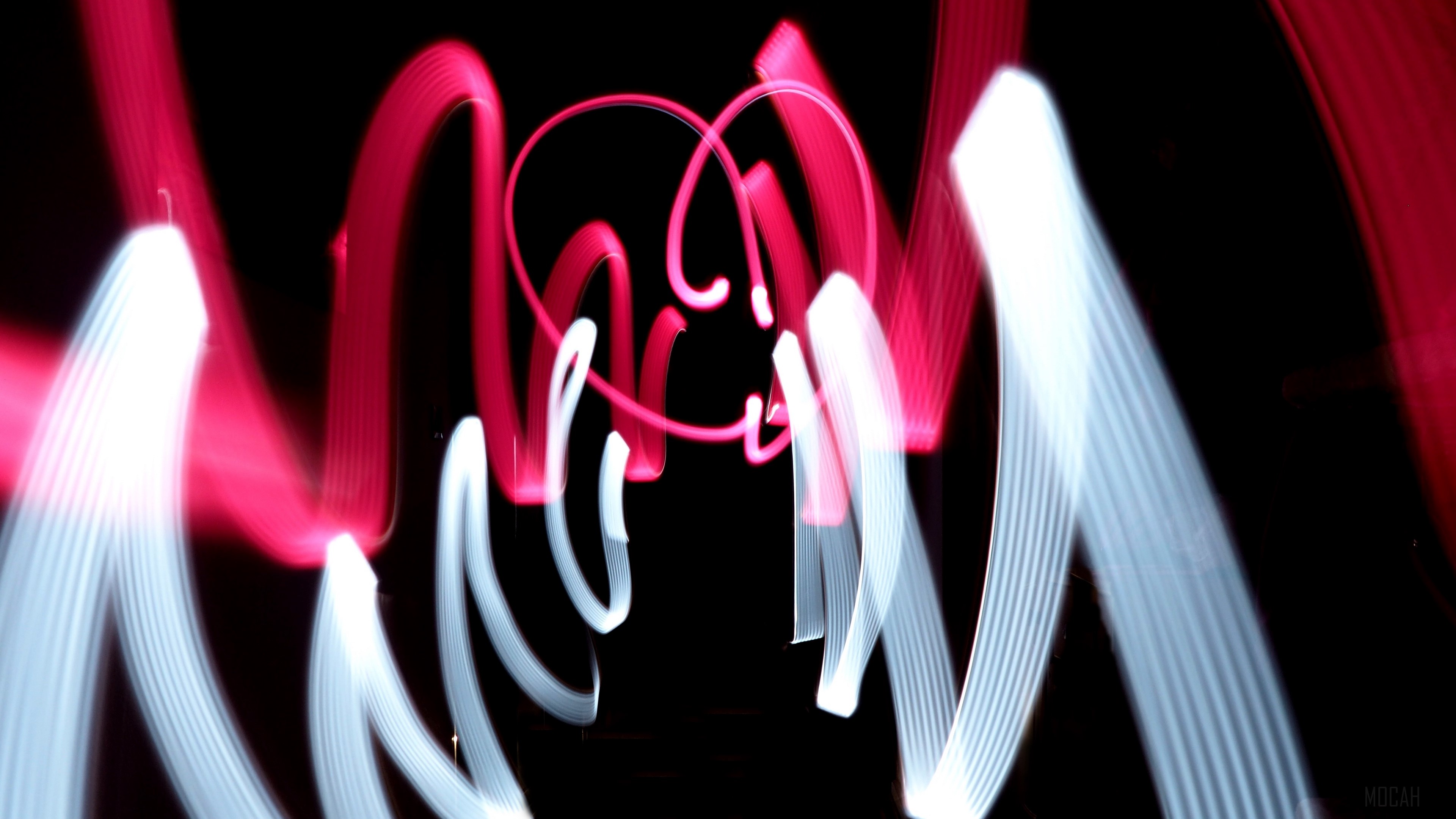 Lightpainting with red and white lines 4K HD Wallpaper