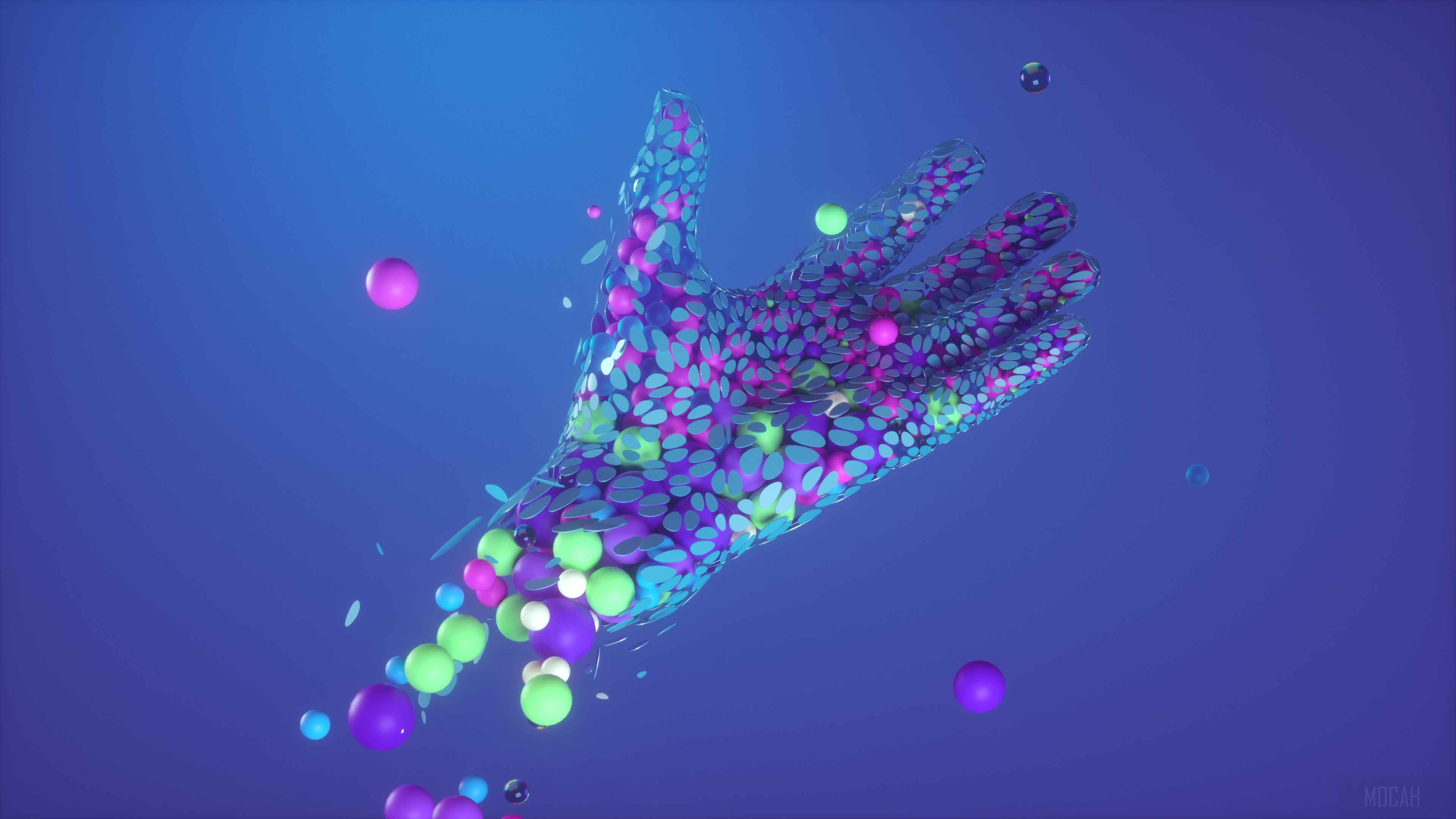 Abstract Neon Hand with Spheres 4K HD Wallpaper