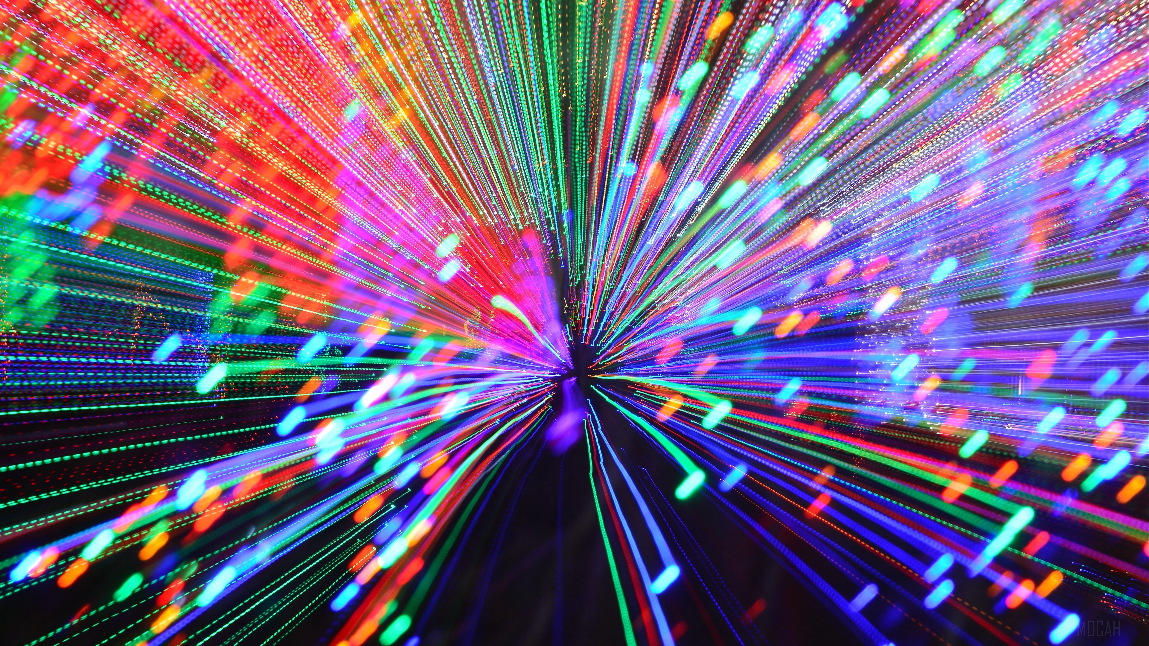 Light art with colorful rays and bokeh 4K HD Wallpaper