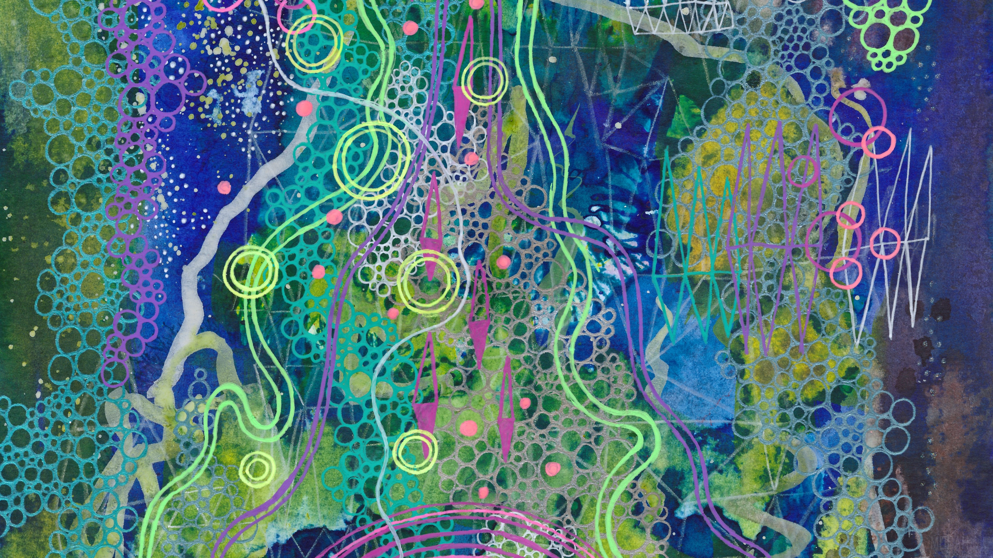 Abstract painting with paint, patterns, spots, circles, 4K HD Wallpaper