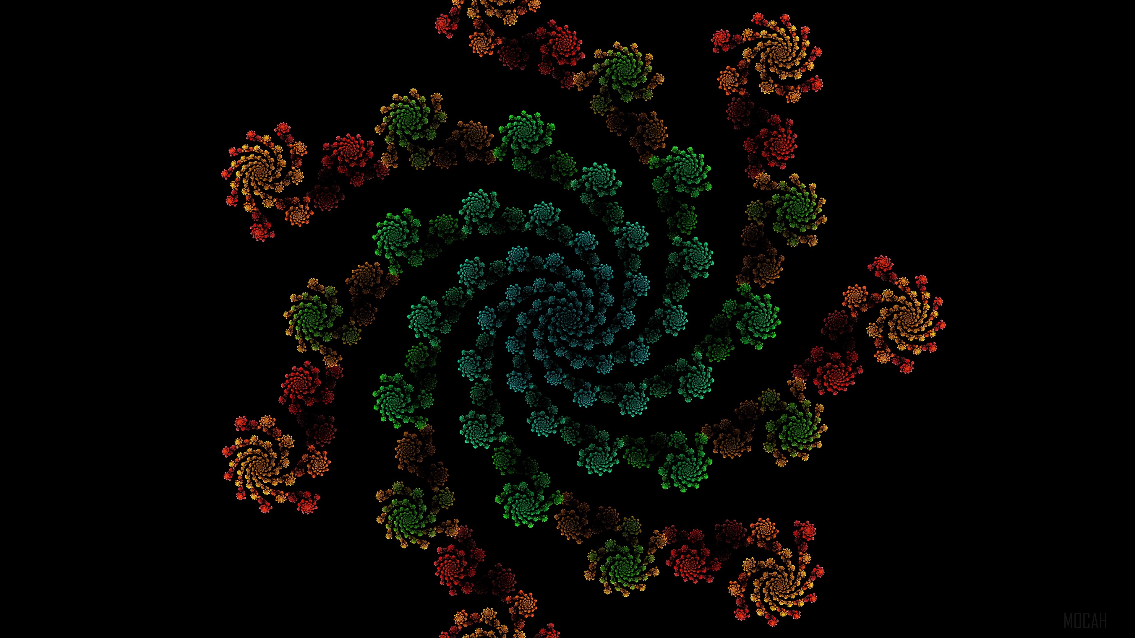Fractal spiral patterns in dark 4K HD Wallpaper