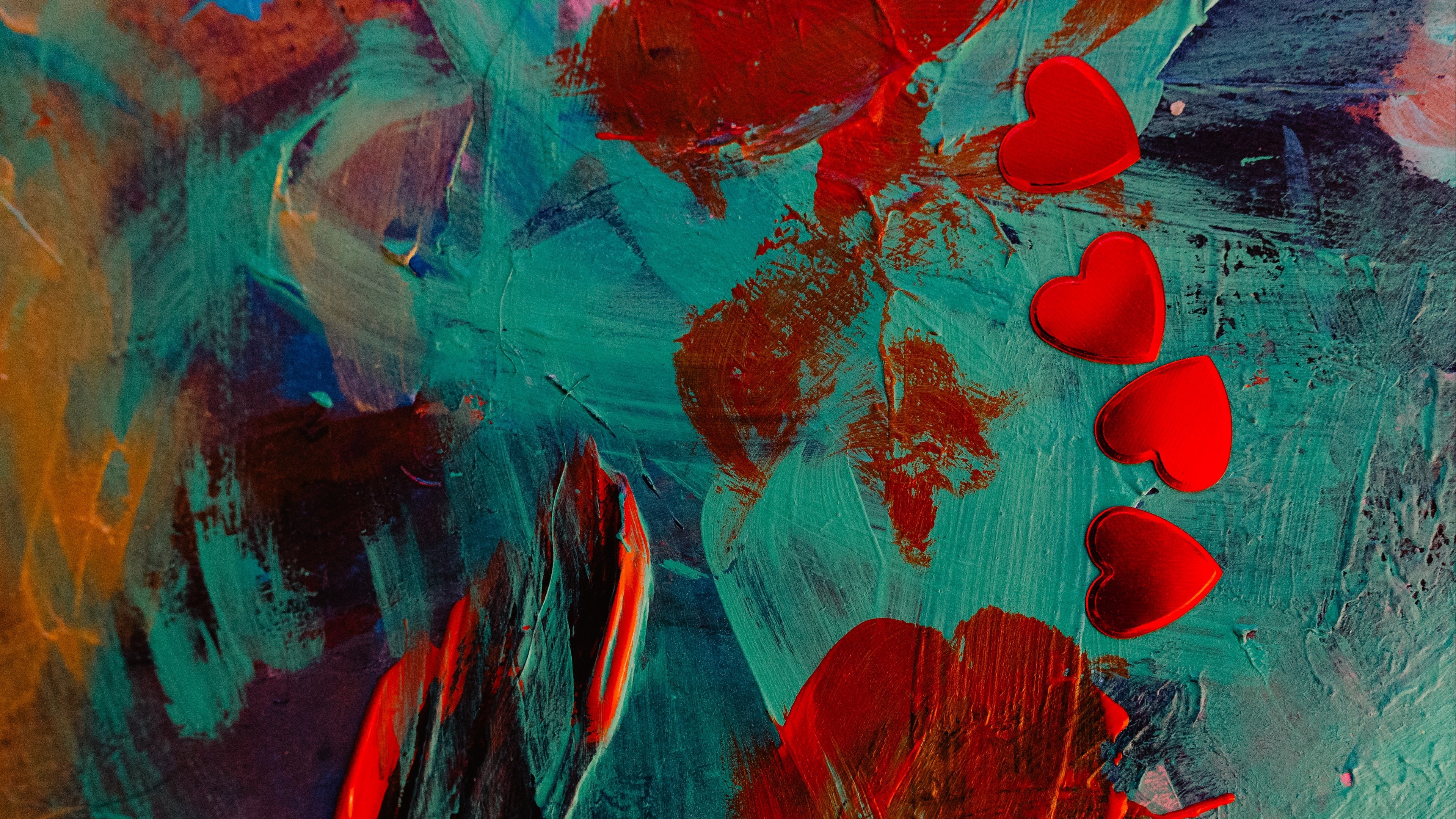 Abstract painting with red hearts HD Wallpaper