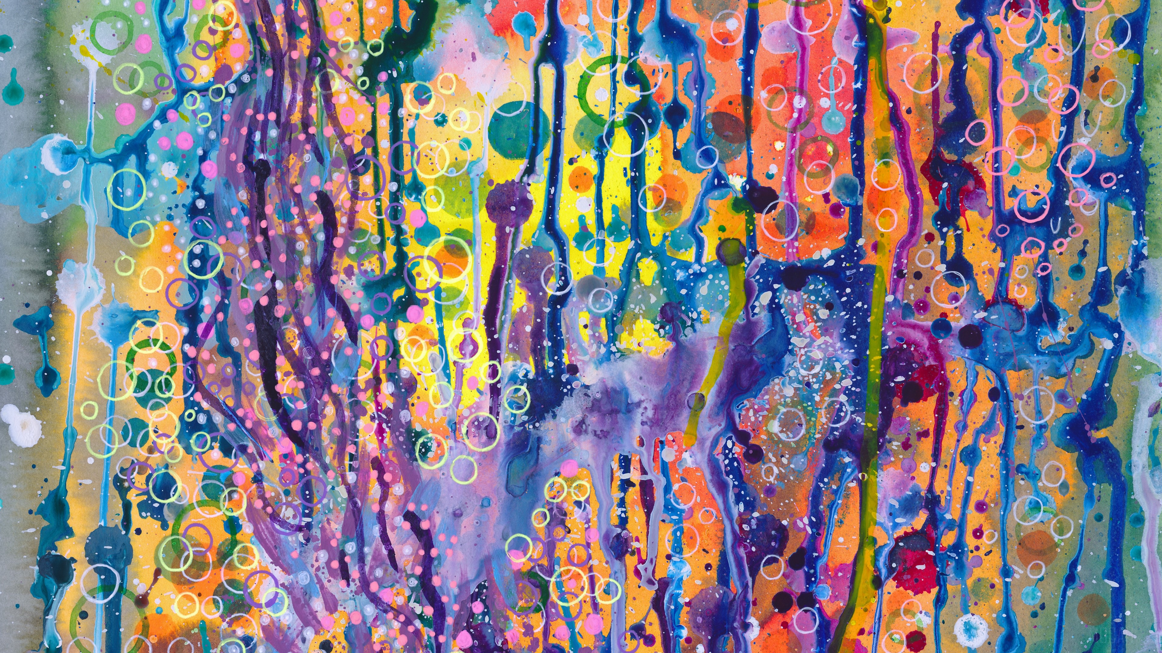 Colorful Dripping Paint with Circles and Stains 4K HD Wallpaper