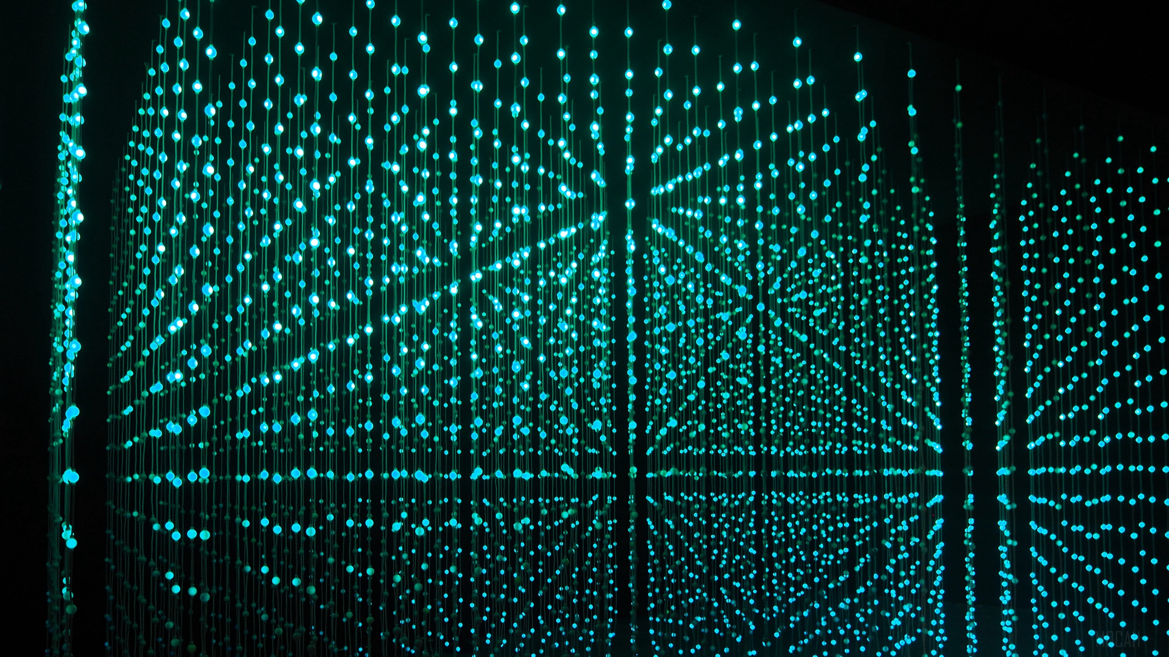 Structure of glowing blue dots in dark HD Wallpaper