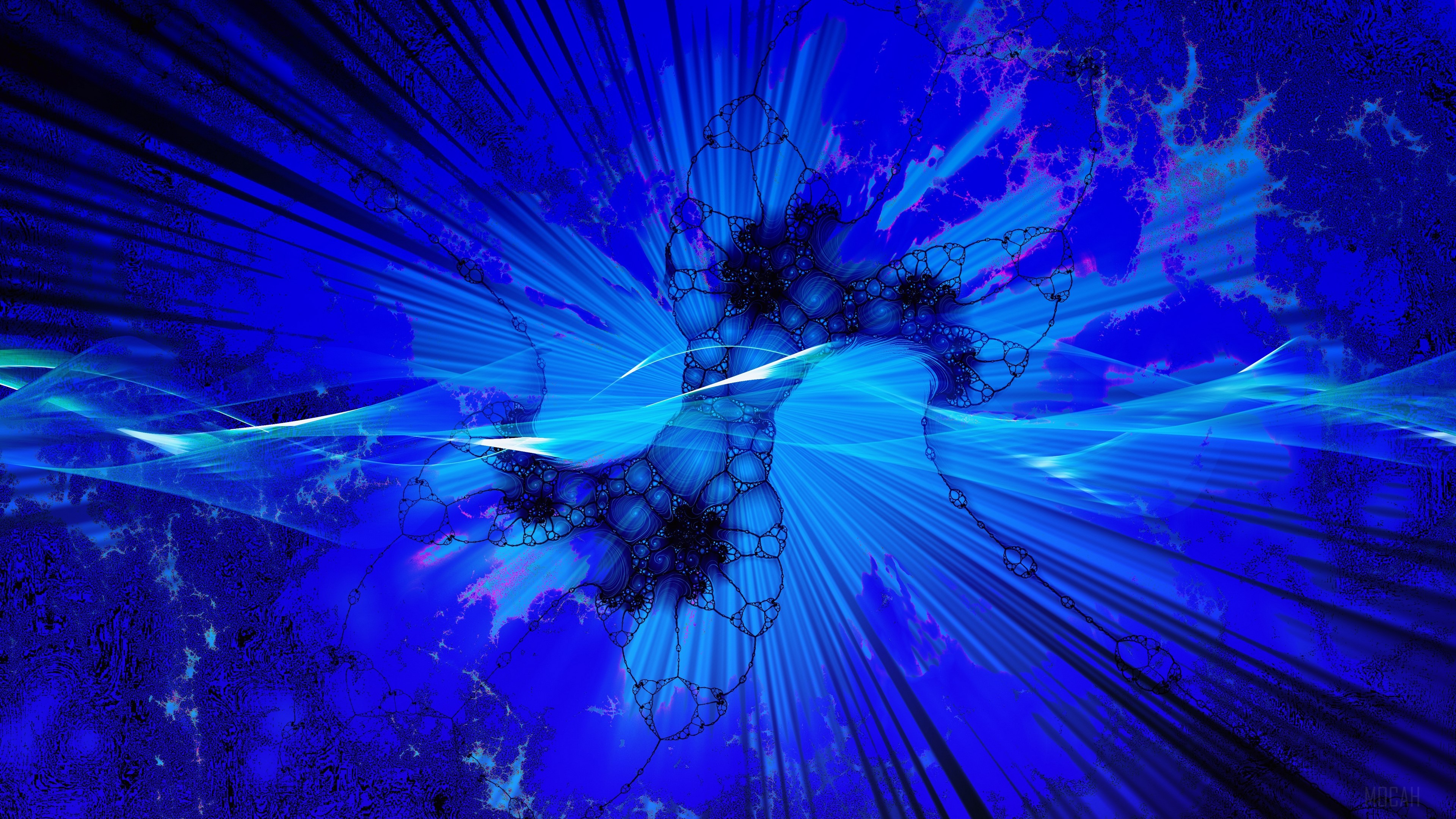 Abstract blue fractal patterns with light rays HD Wallpaper