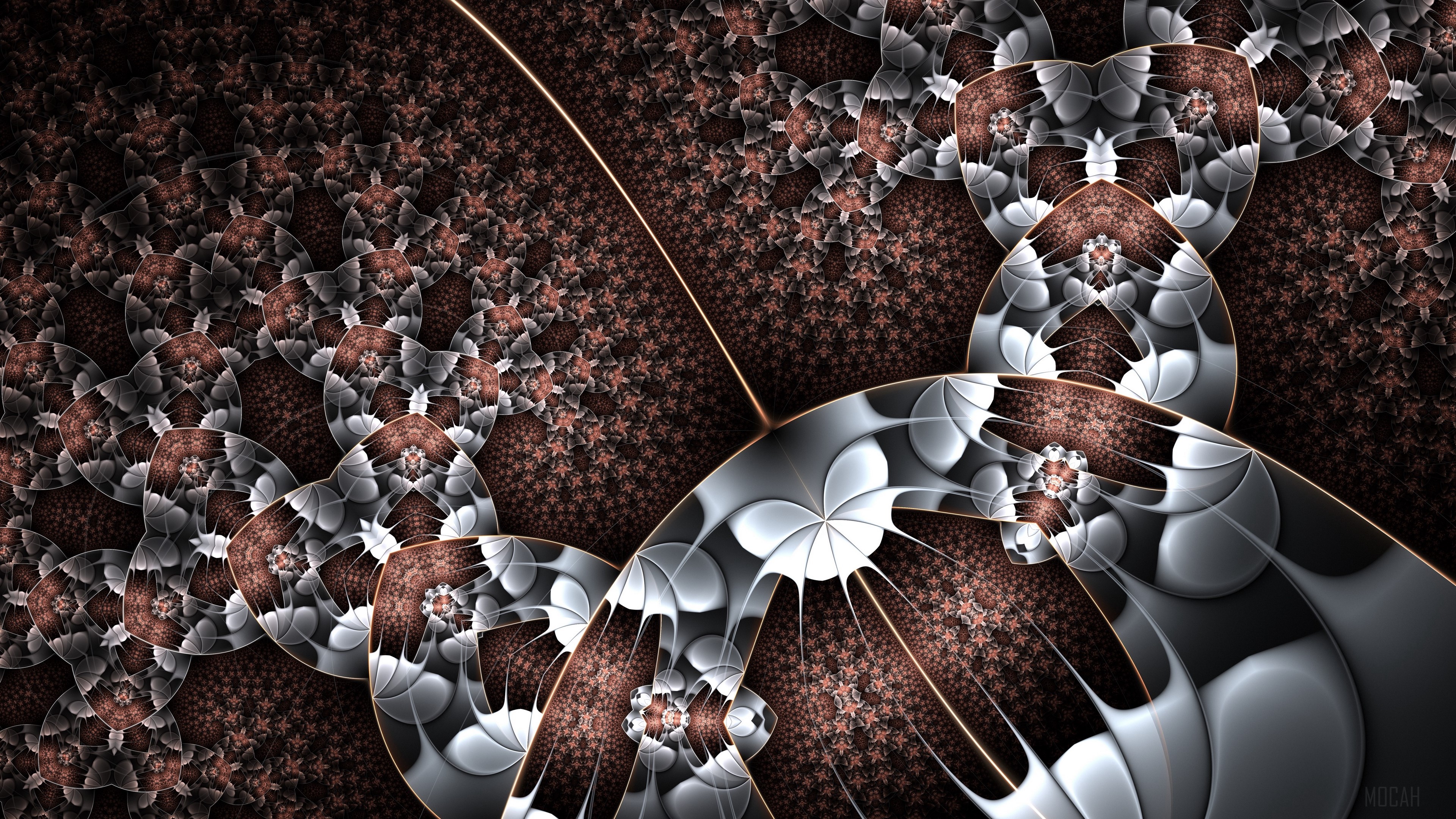 Fractal art with dark brown and metallic elements HD Wallpaper
