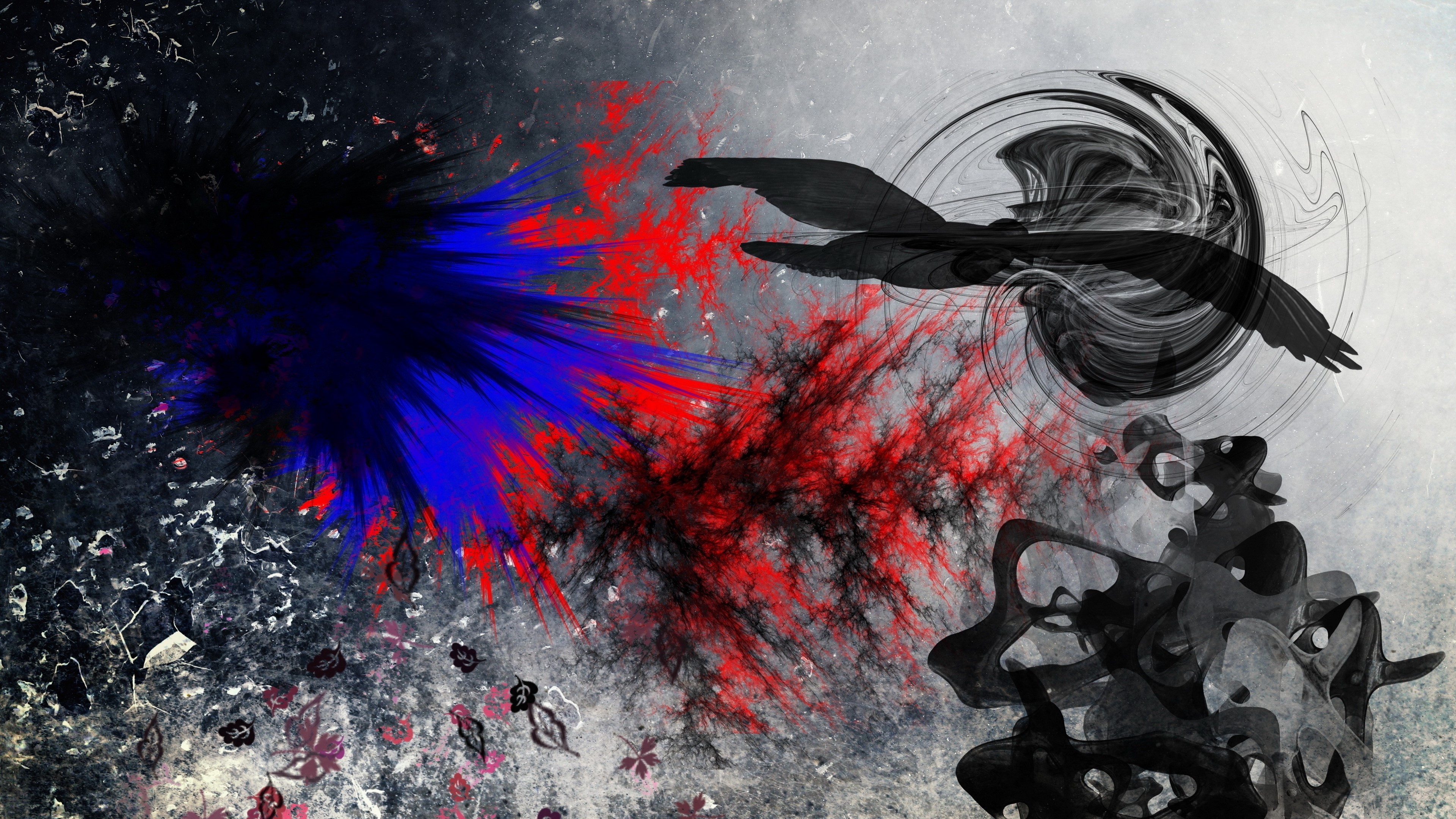 Abstract bird with blue and red explosion HD Wallpaper