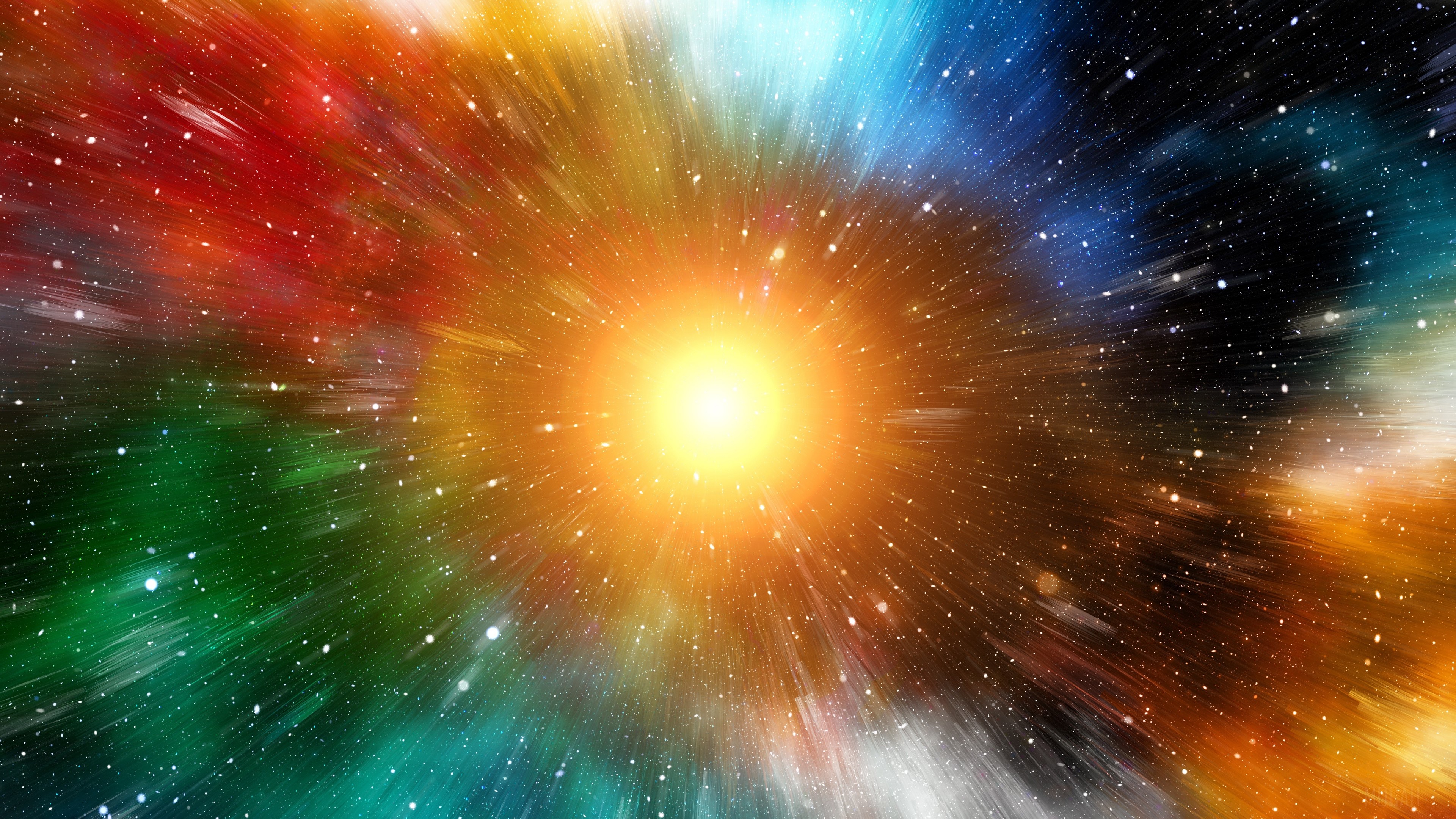 Colorful cosmic rays and stars in 4K HD Wallpaper